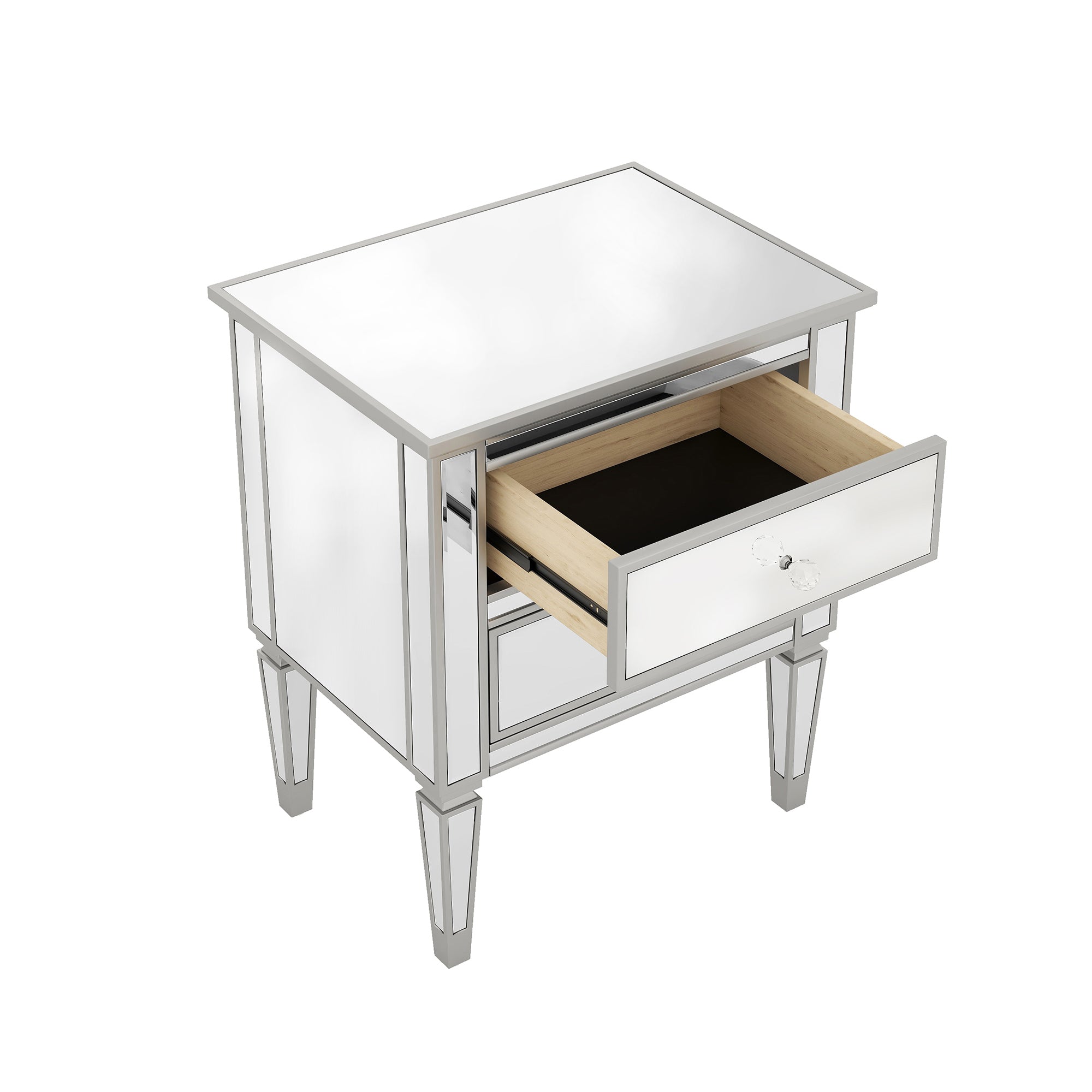 2-Drawer Mirrored Nightstand in Silver