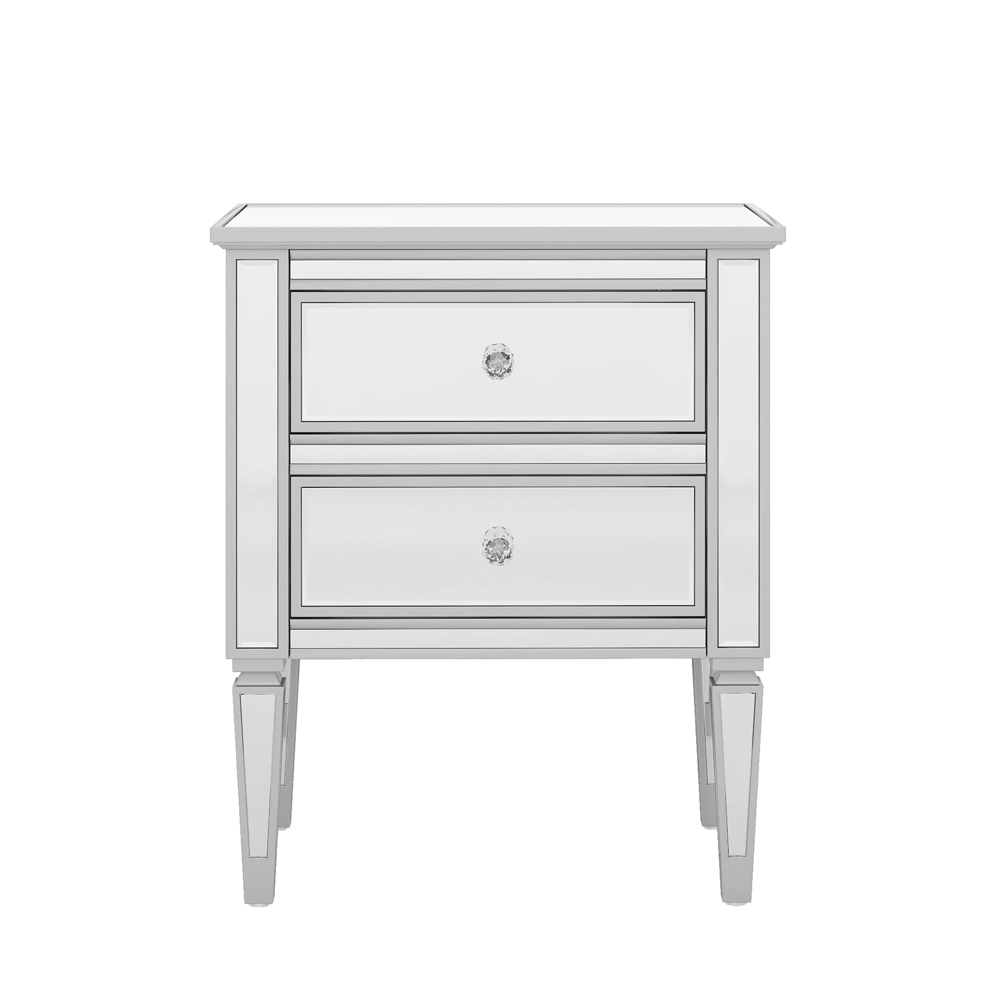 2-Drawer Mirrored Nightstand in Silver