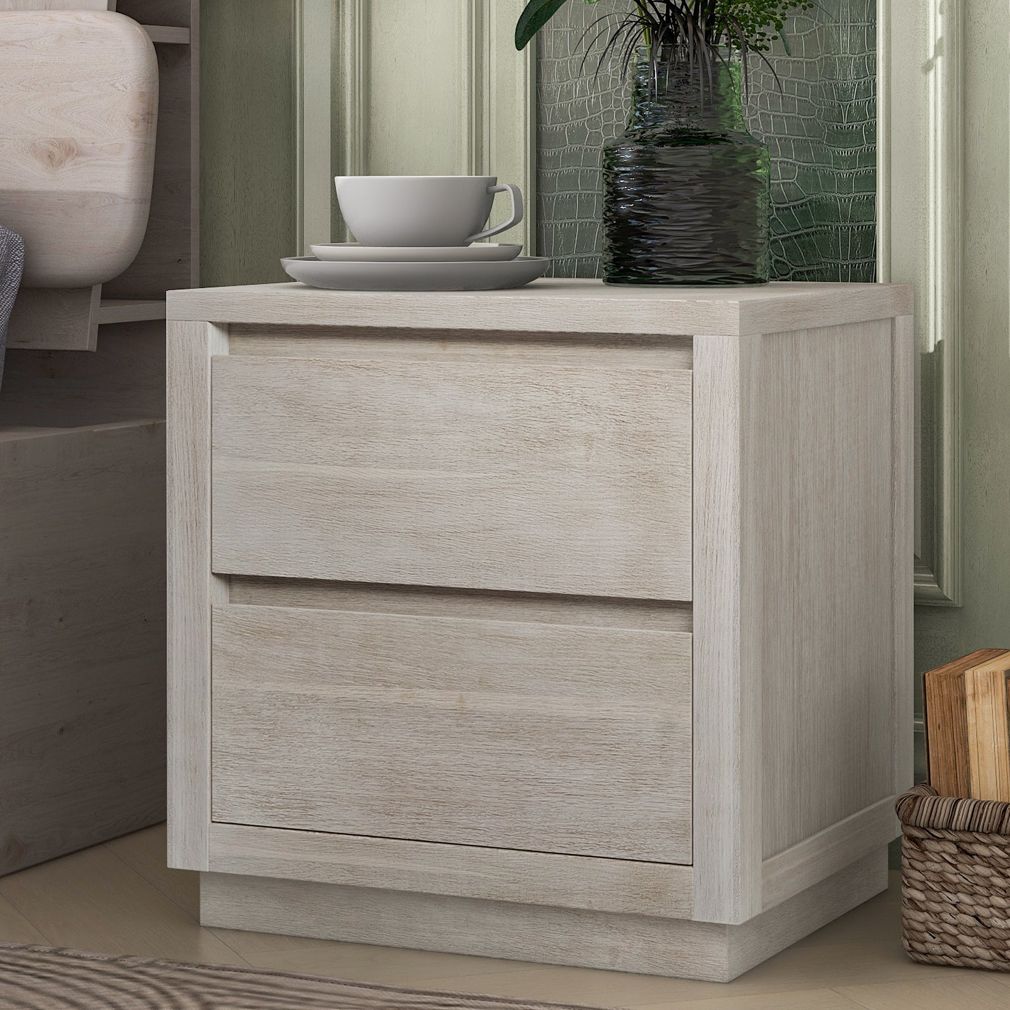 Wood 2-Drawer Nightstand Side Table for Bedroom