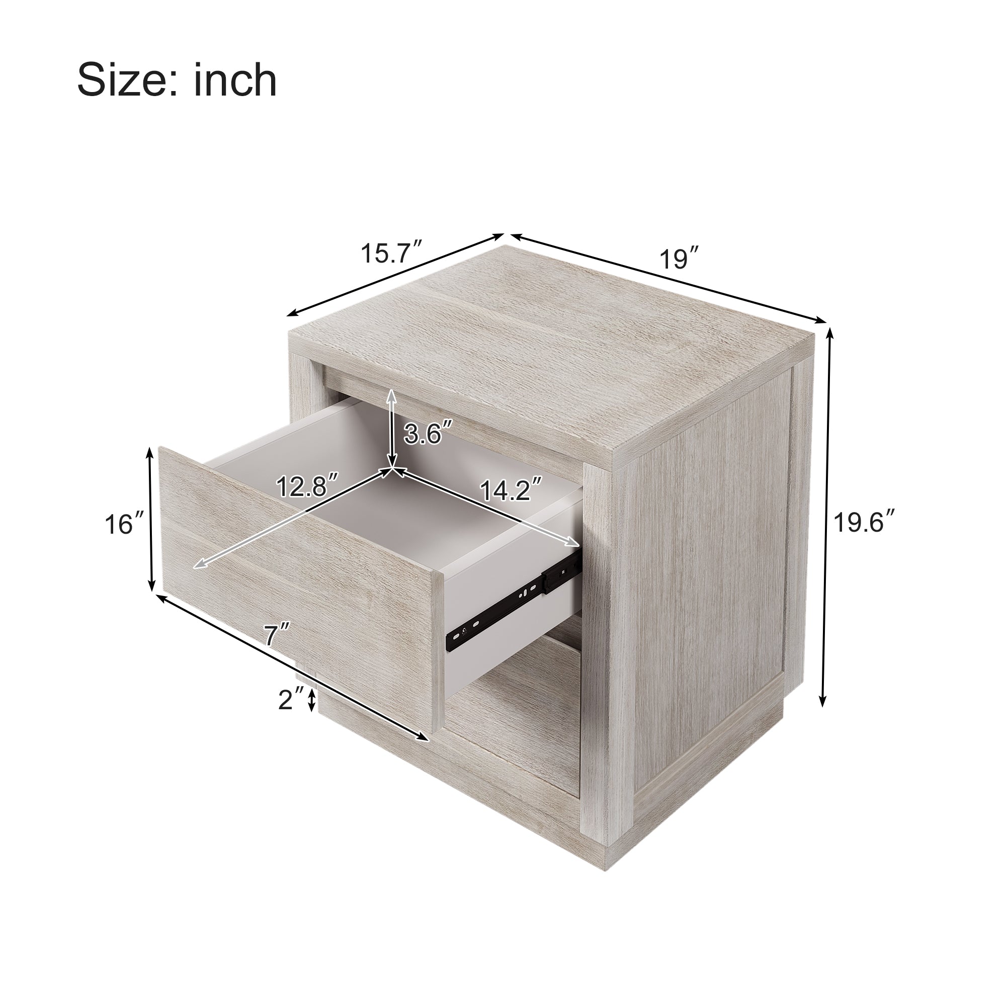 Wood 2-Drawer Nightstand Side Table for Bedroom