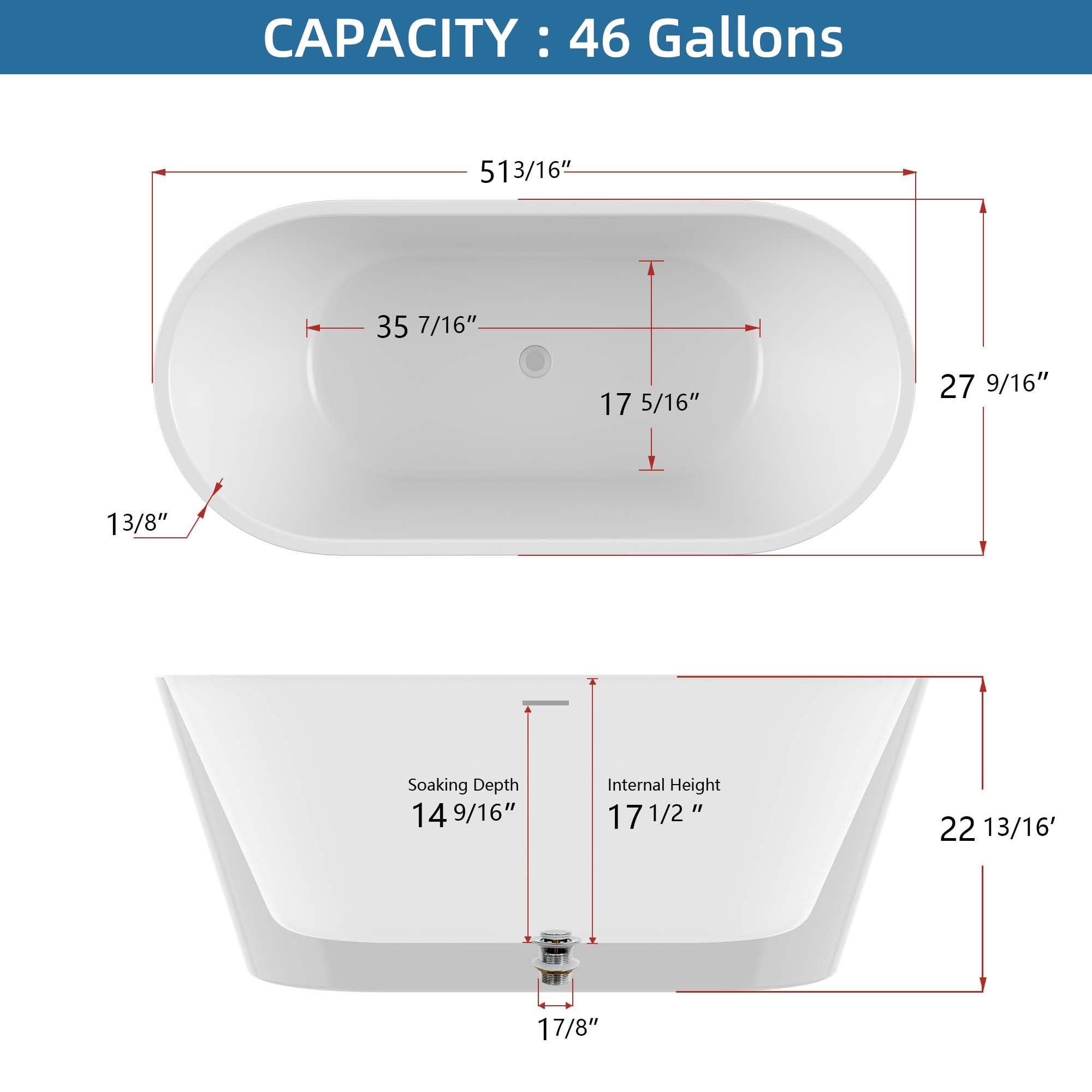 51 in. Acrylic Flatbottom Non-Whirlpool Bathtub in White