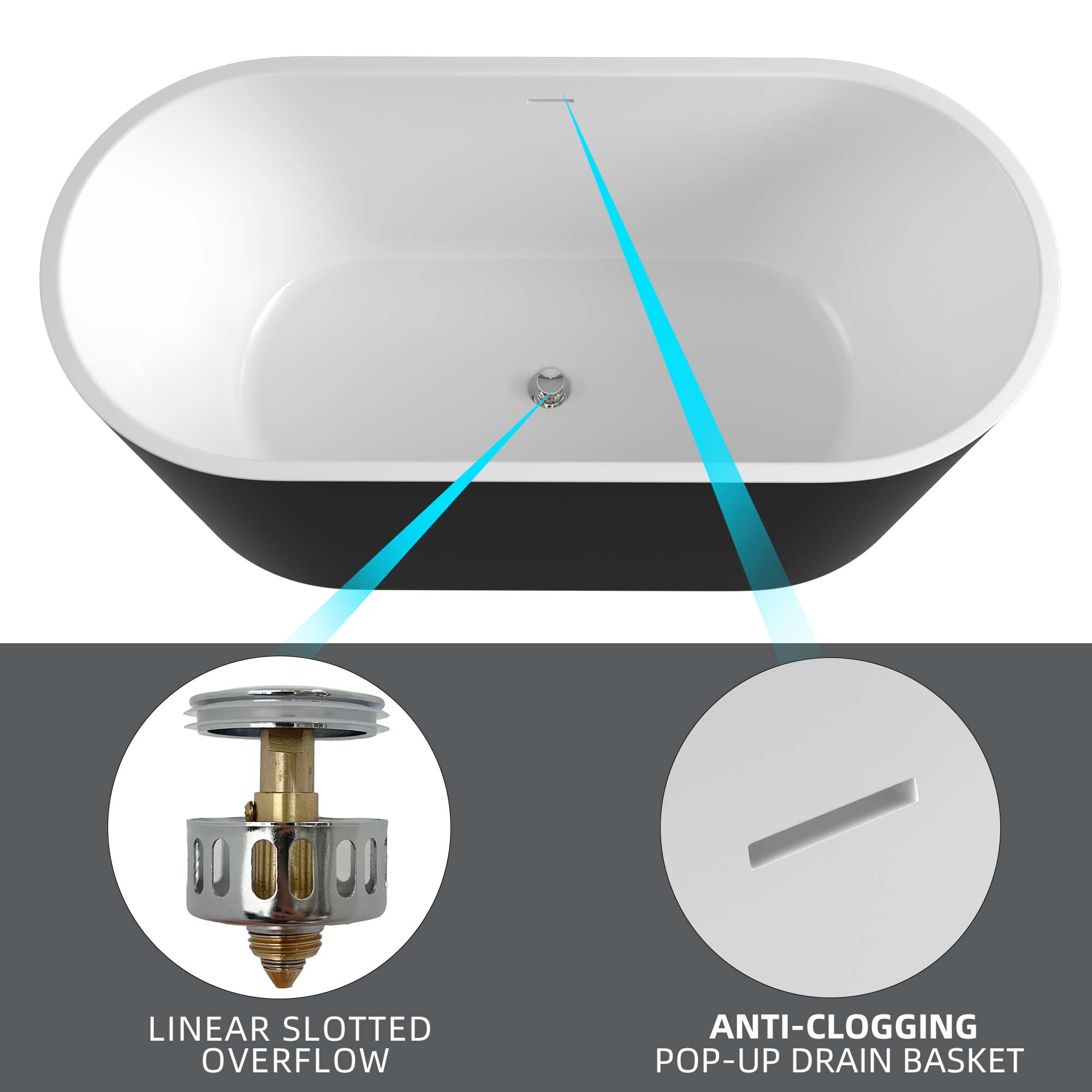 59 in. Acrylic Flatbottom Non-Whirlpool Soaking Bathtub