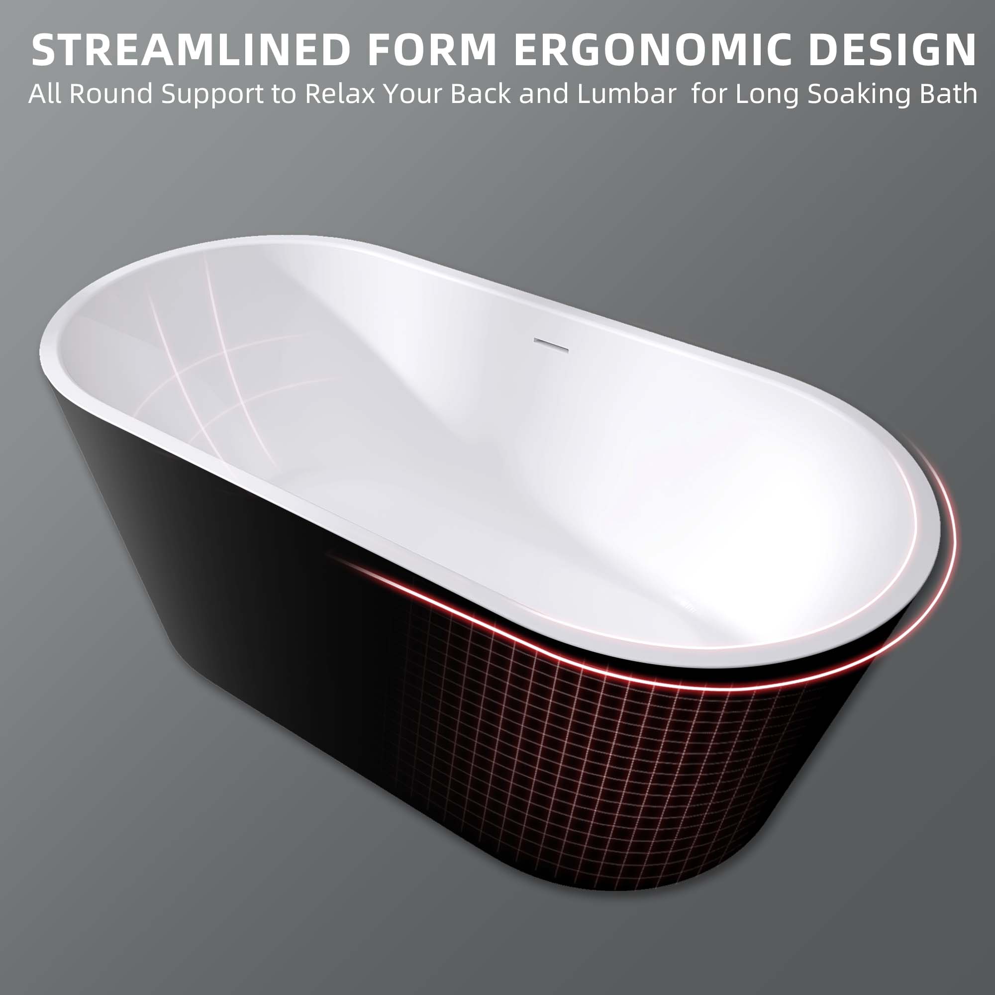 59 in. Acrylic Flatbottom Non-Whirlpool Soaking Bathtub