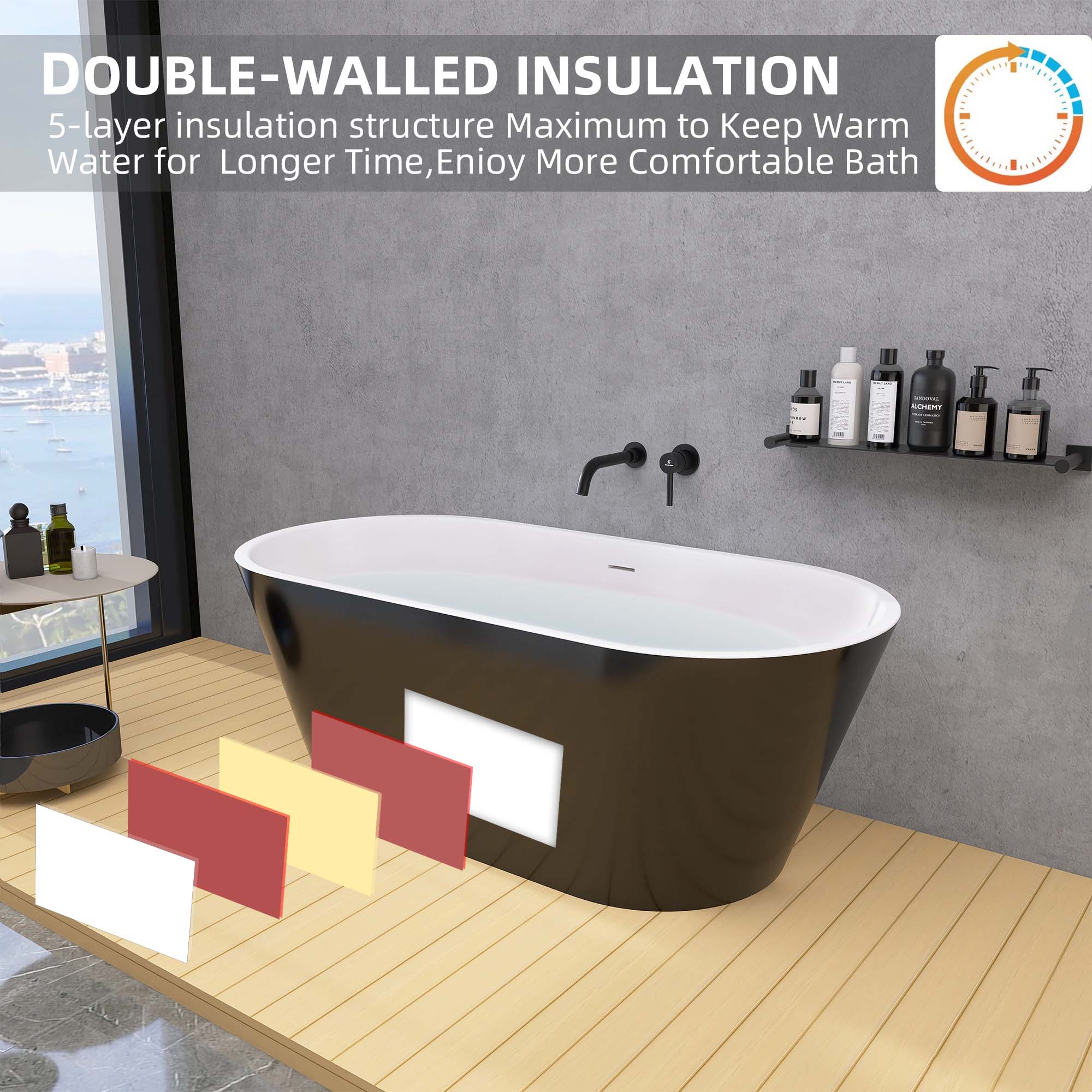 59 in. Acrylic Flatbottom Non-Whirlpool Soaking Bathtub