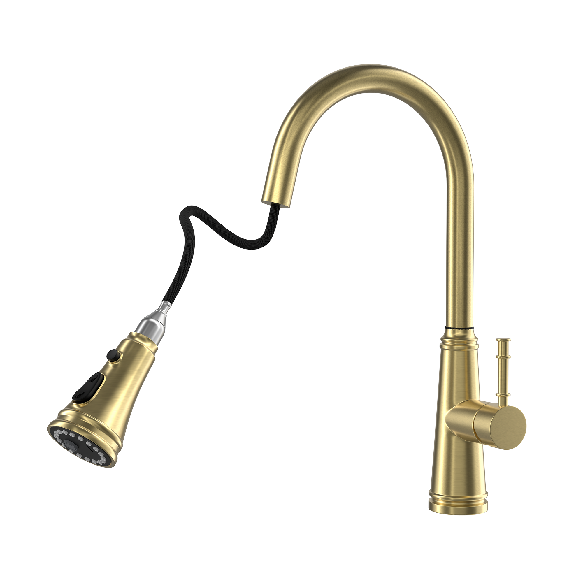 Single Handle Deck Mounted High Arc Stainless Steel Kitchen Faucet with Pull Out Spray