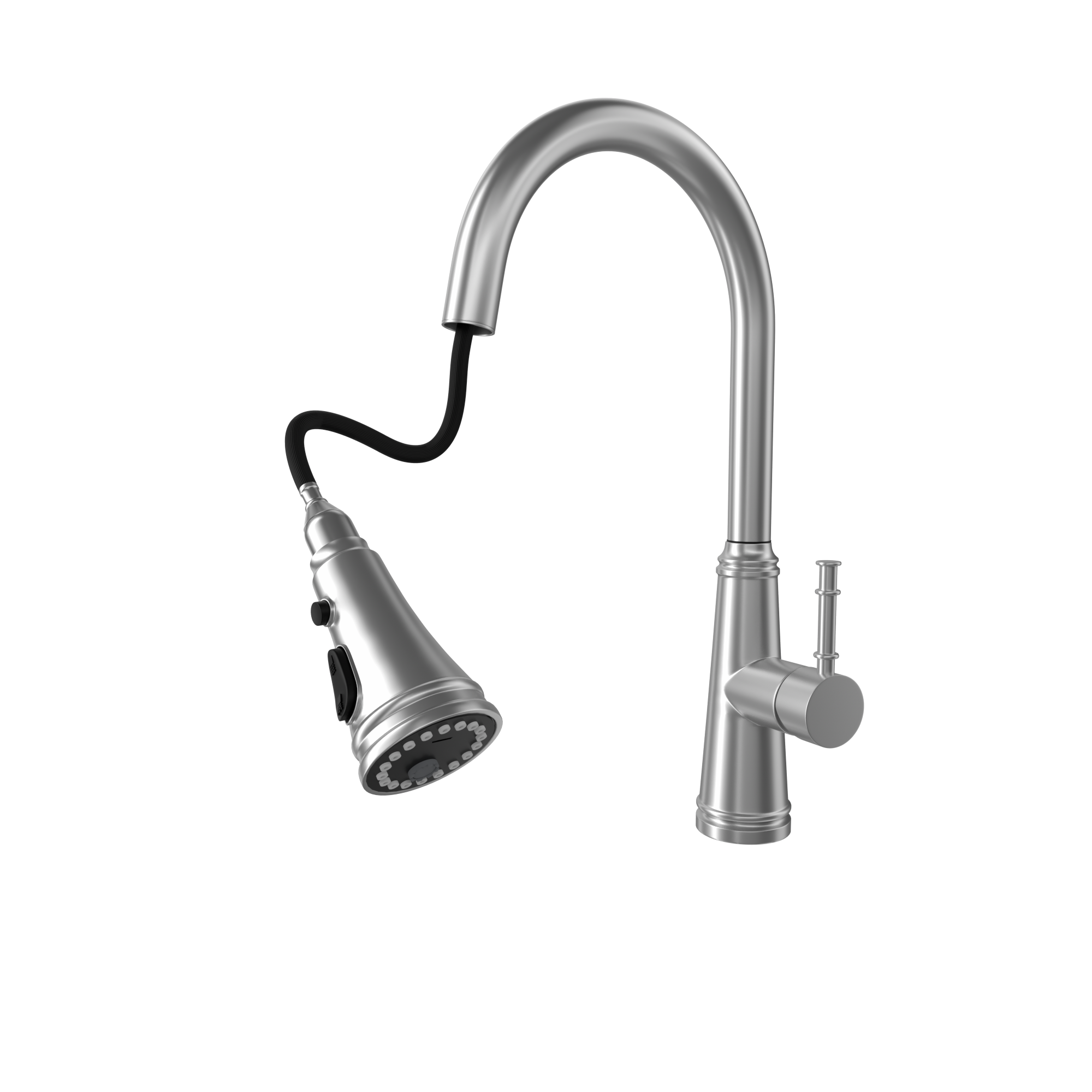 Single Handle Deck Mounted High Arc Stainless Steel Kitchen Faucet with Pull Out Spray