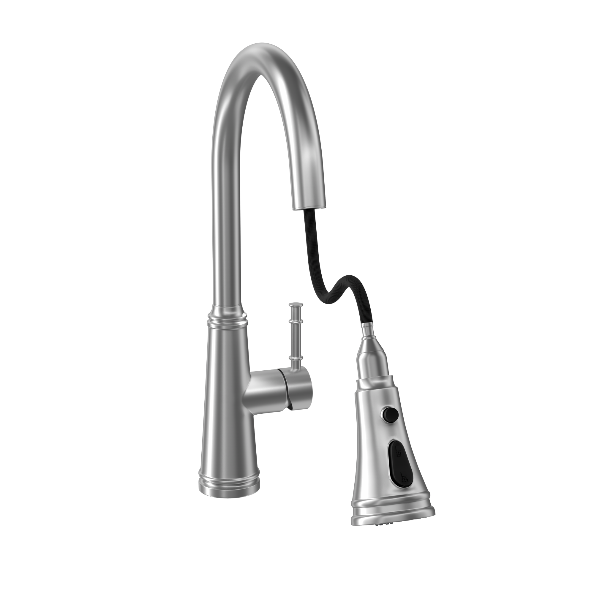 Single Handle Deck Mounted High Arc Stainless Steel Kitchen Faucet with Pull Out Spray