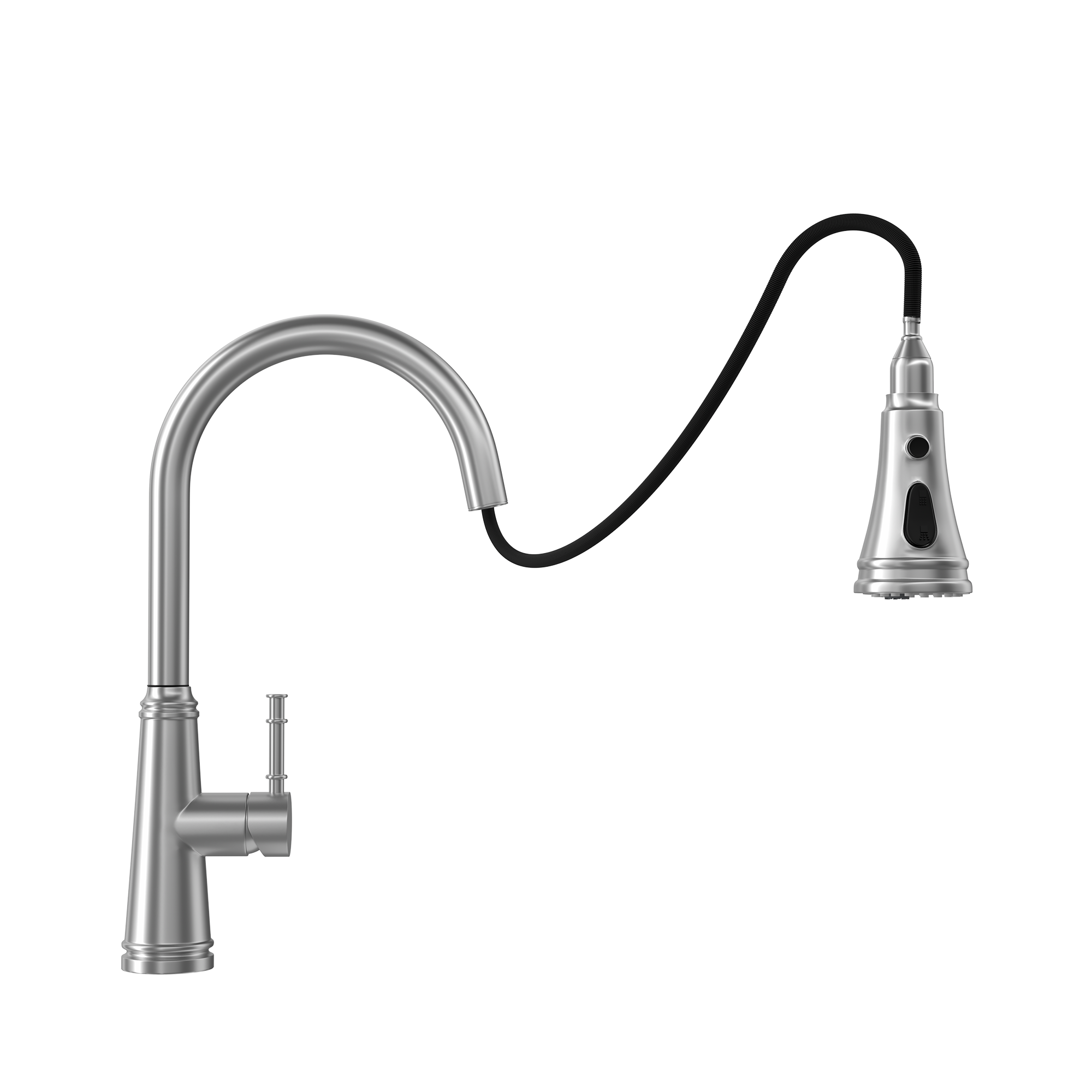 Single Handle Deck Mounted High Arc Stainless Steel Kitchen Faucet with Pull Out Spray