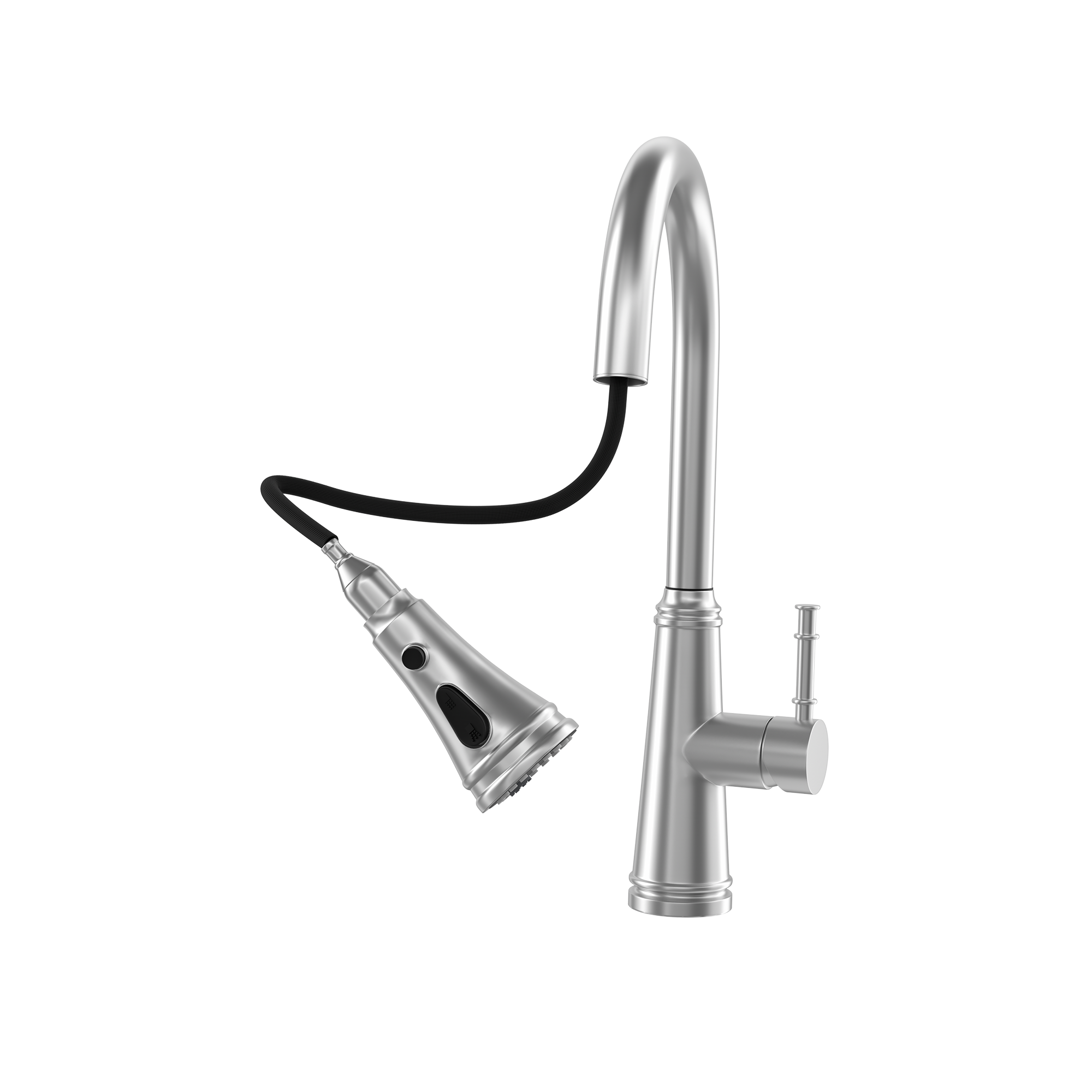 Single Handle Deck Mounted High Arc Stainless Steel Kitchen Faucet with Pull Out Spray