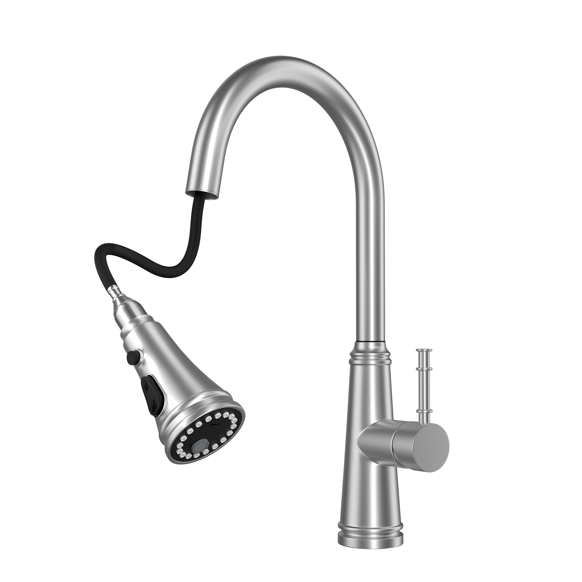 Single Handle Deck Mounted High Arc Stainless Steel Kitchen Faucet with Pull Out Spray