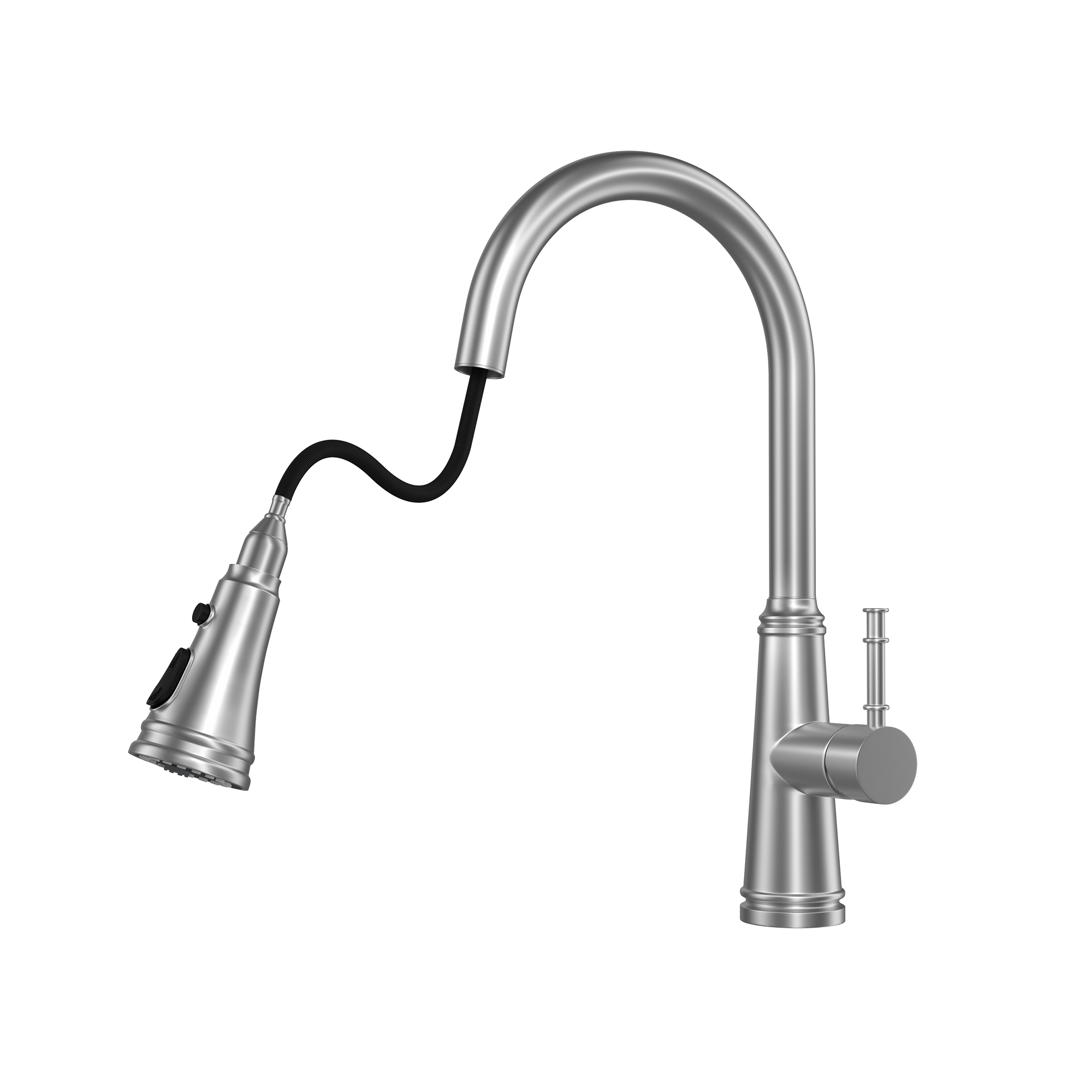 Single Handle Deck Mounted High Arc Stainless Steel Kitchen Faucet with Pull Out Spray