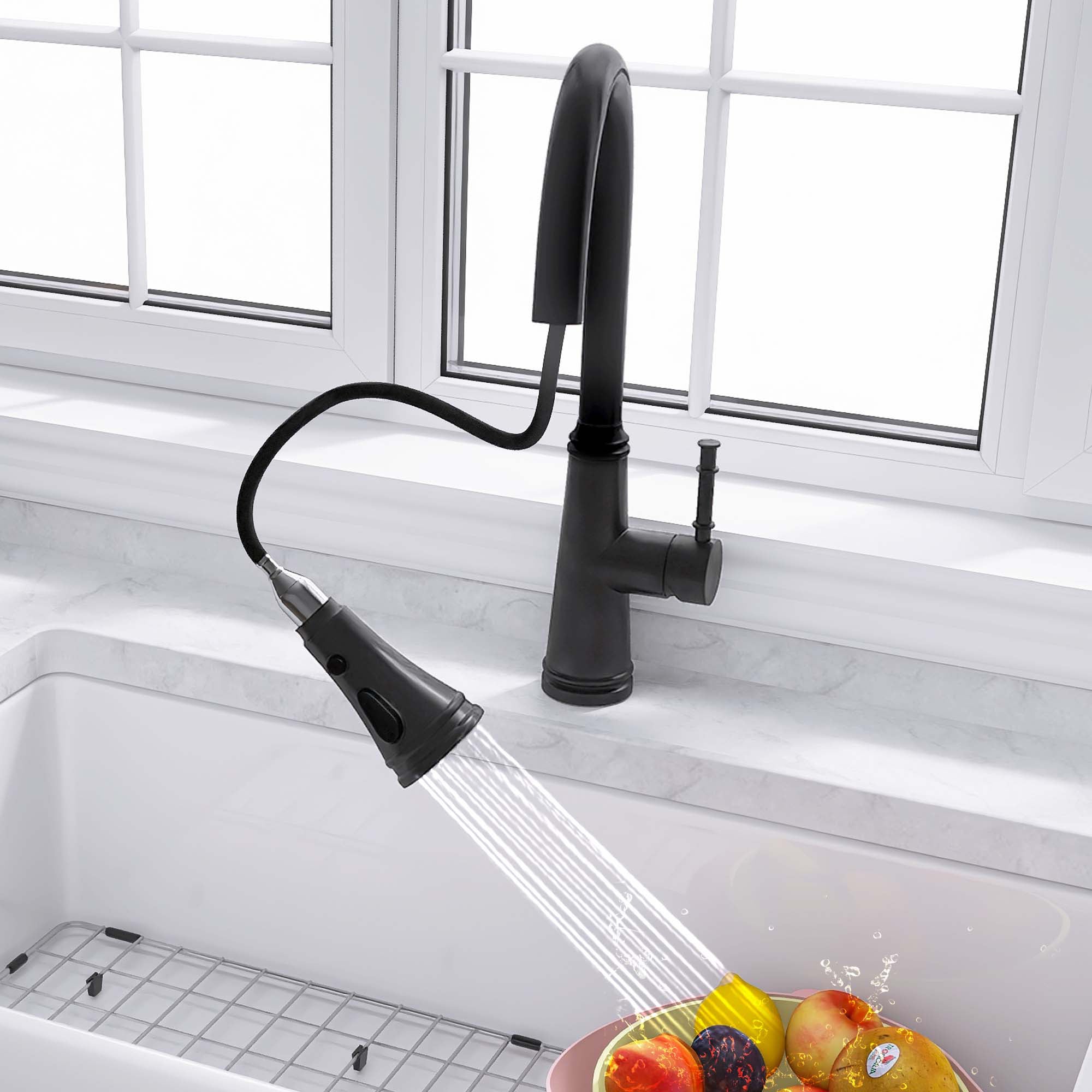Single Handle Deck Mounted High Arc Stainless Steel Kitchen Faucet with Pull Out Spray