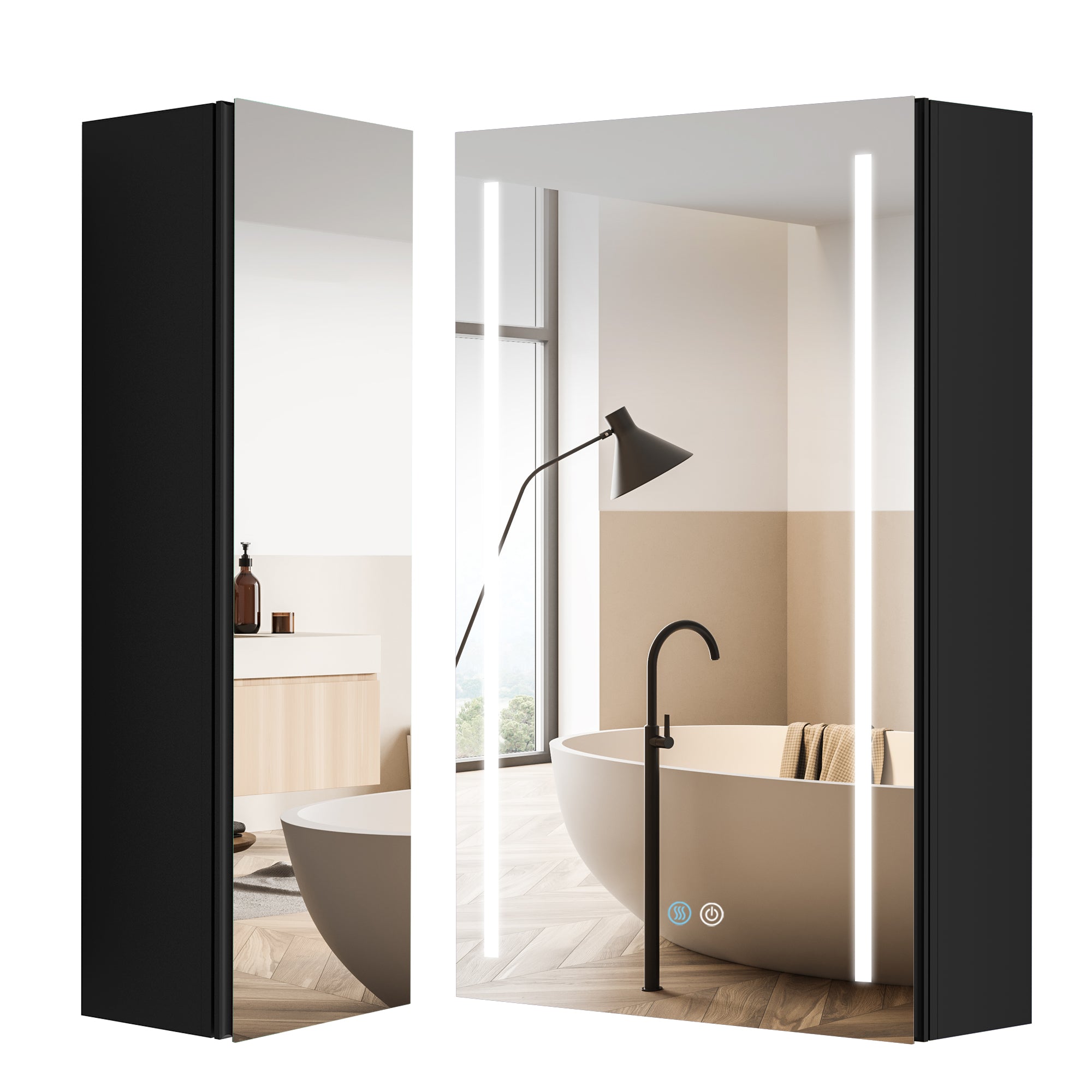 30" Square Black Aluminum Surface Mount Medicine Cabinet with Mirror