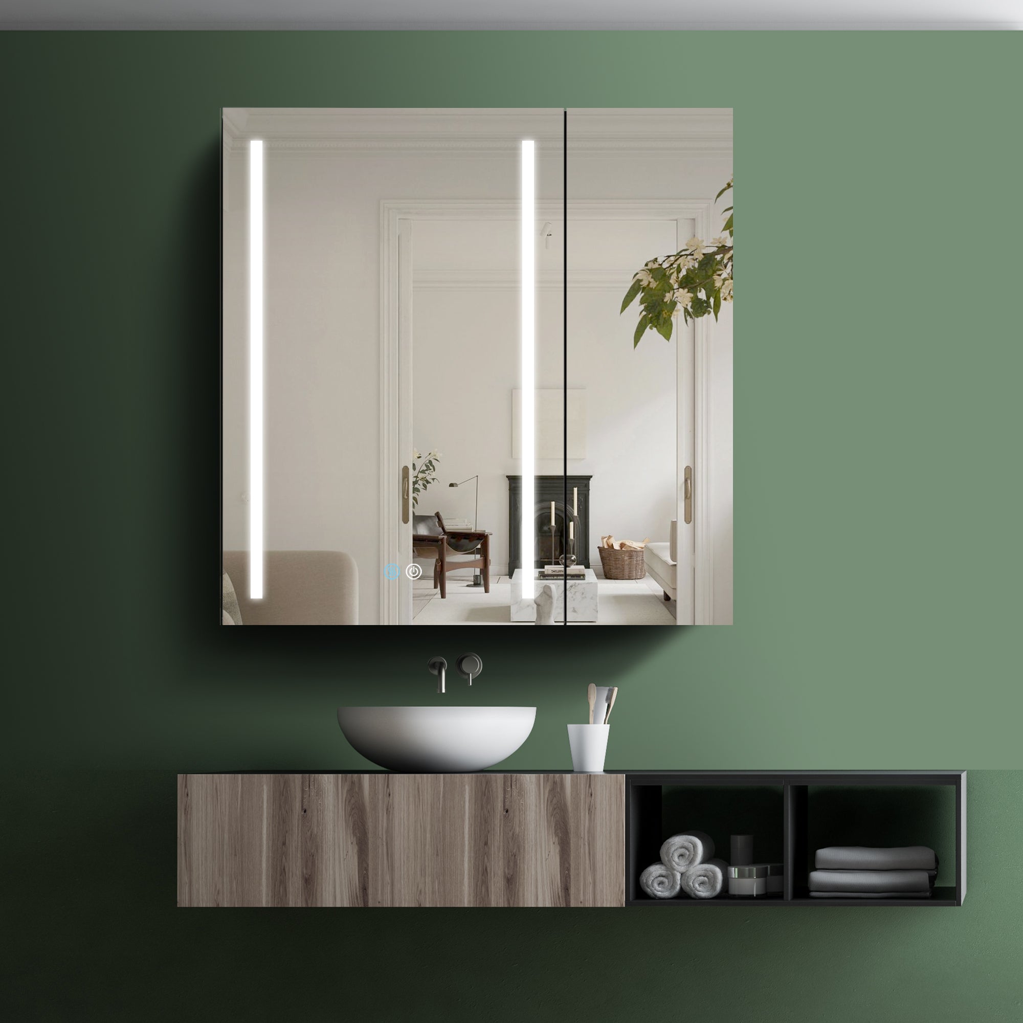 30" Square Black Aluminum Surface Mount Medicine Cabinet with Mirror