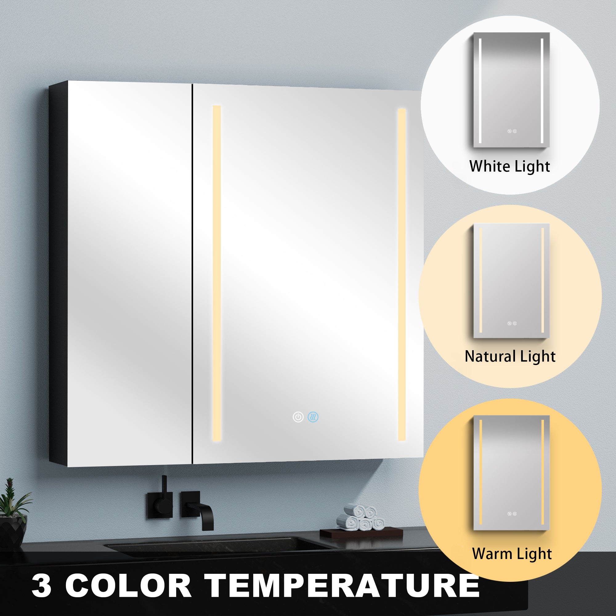 30" Square Black Aluminum Surface Mount Medicine Cabinet with Mirror