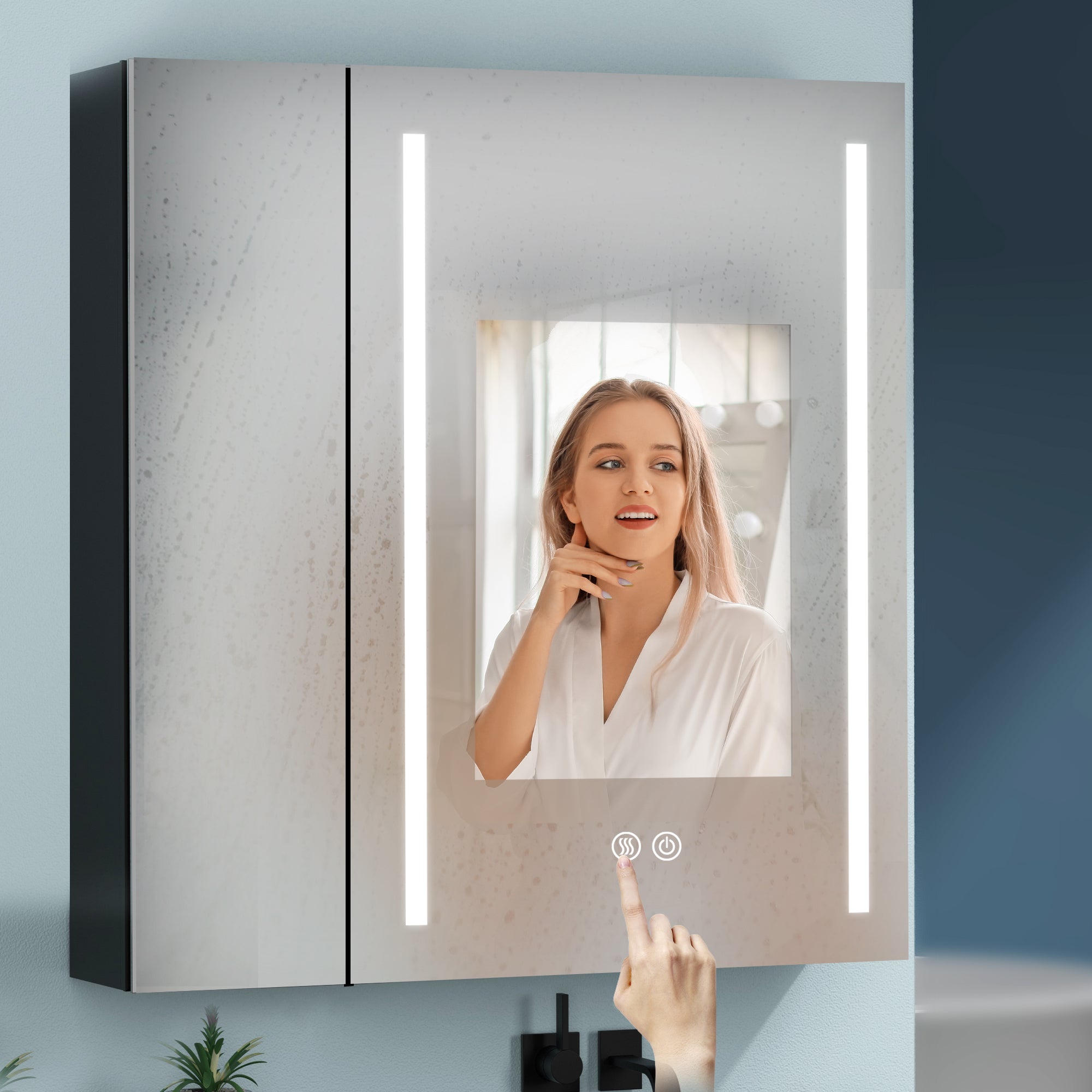 30" Square Black Aluminum Surface Mount Medicine Cabinet with Mirror