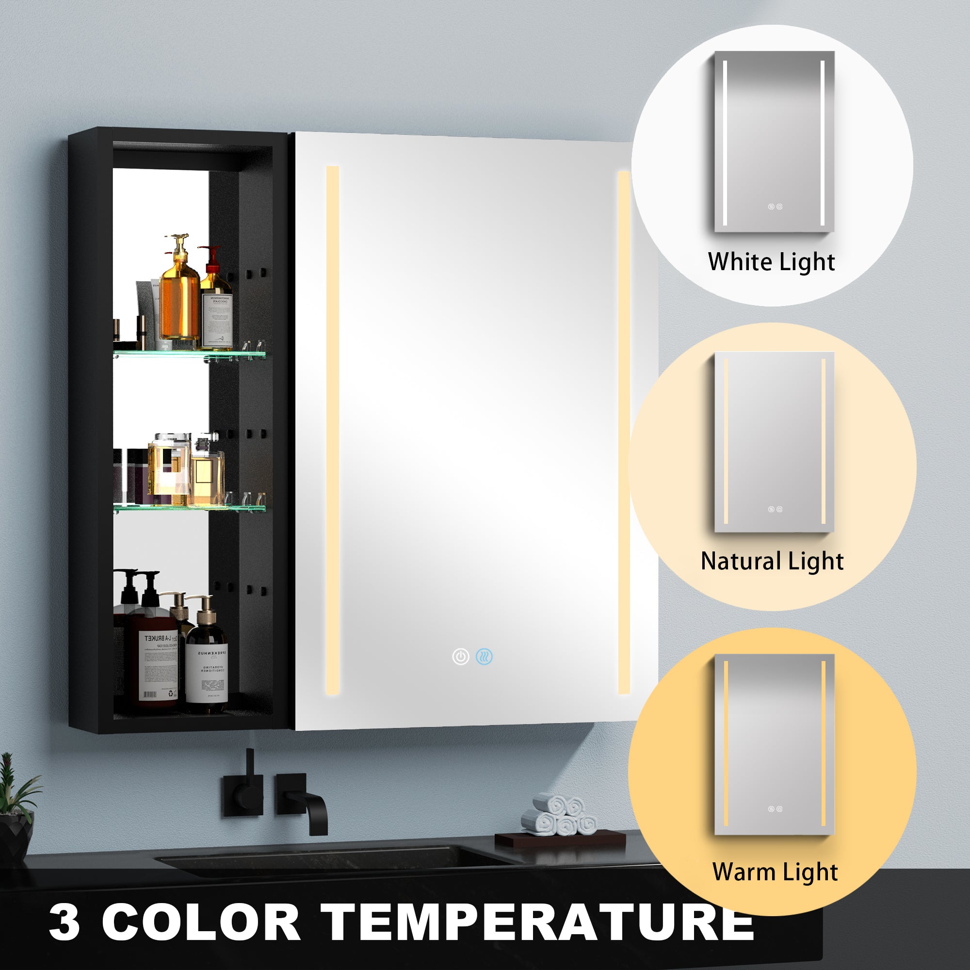 30"  Aluminum Surface Mount Medicine Cabinet with Mirror and Open Shelves