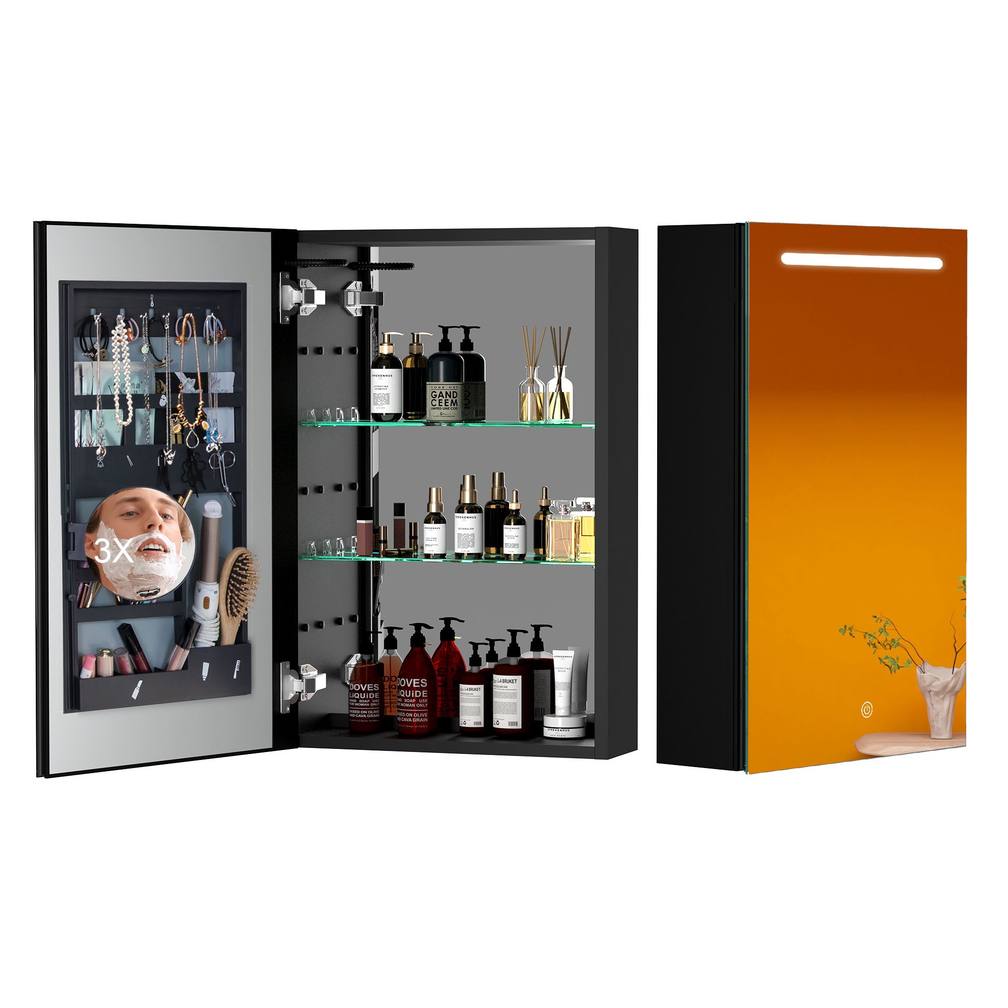 30"  Aluminum Surface Mount Medicine Cabinet with Mirror and LED Lights