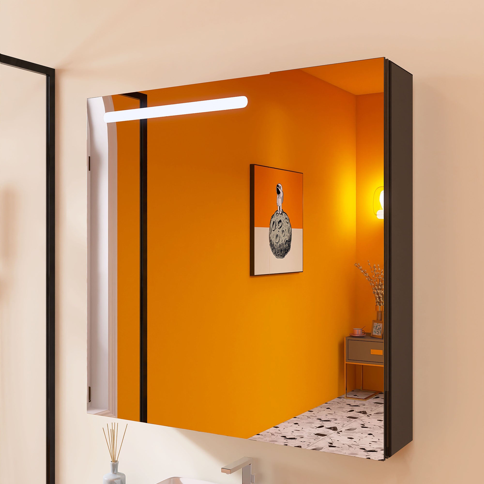 30"  Aluminum Surface Mount Medicine Cabinet with Mirror and LED Lights