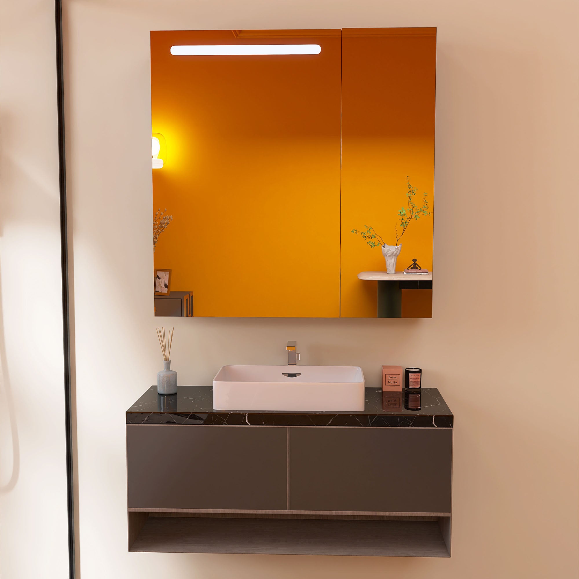 30"  Aluminum Surface Mount Medicine Cabinet with Mirror and LED Lights