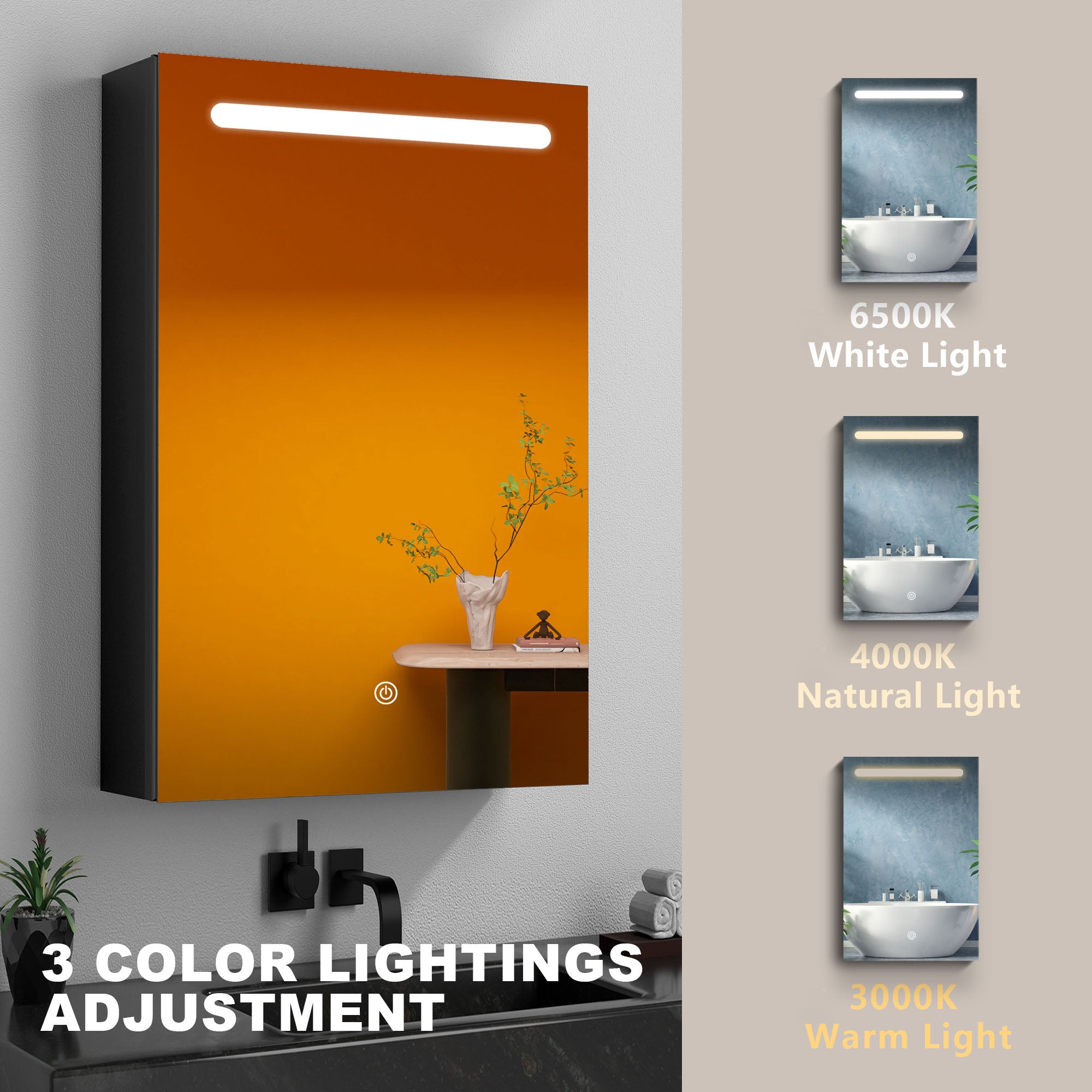 30"  Aluminum Surface Mount Medicine Cabinet with Mirror and LED Lights