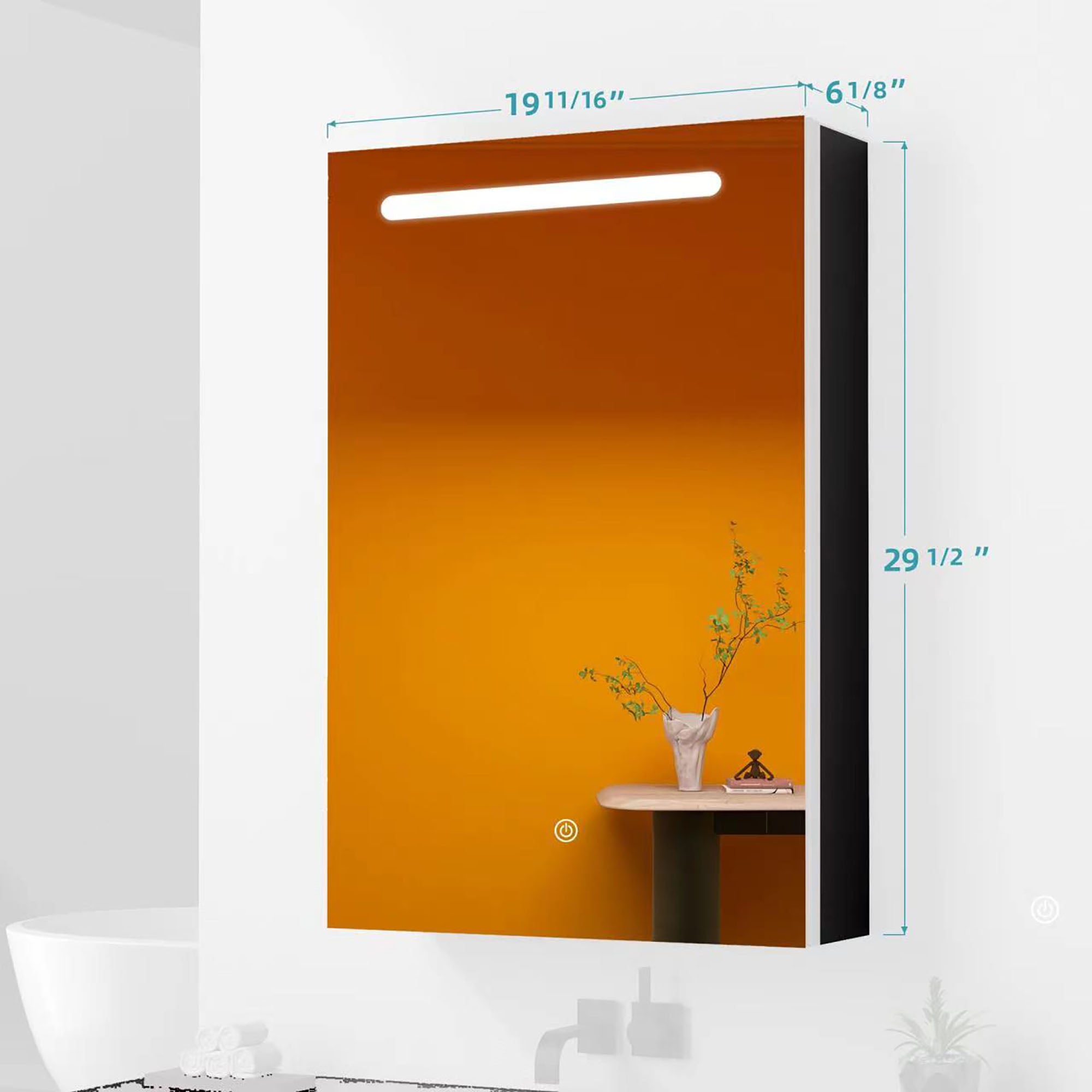 30" Aluminum Surface Mount 2 Door Frameless Mirrored Medicine Cabinet with LED Lighted Mirror Right