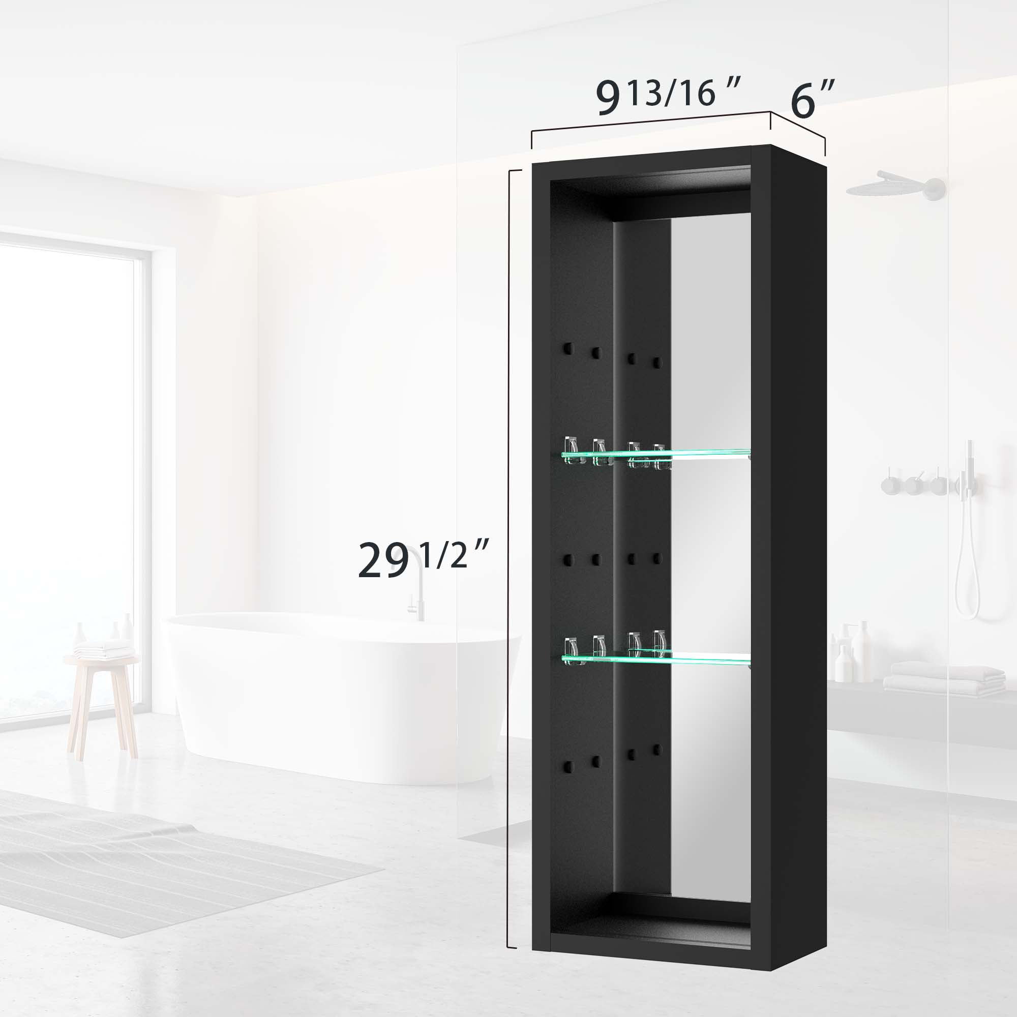 30" Aluminum Surface Mount 2 Door Frameless Mirrored Medicine Cabinet with LED Lighted Mirror Right