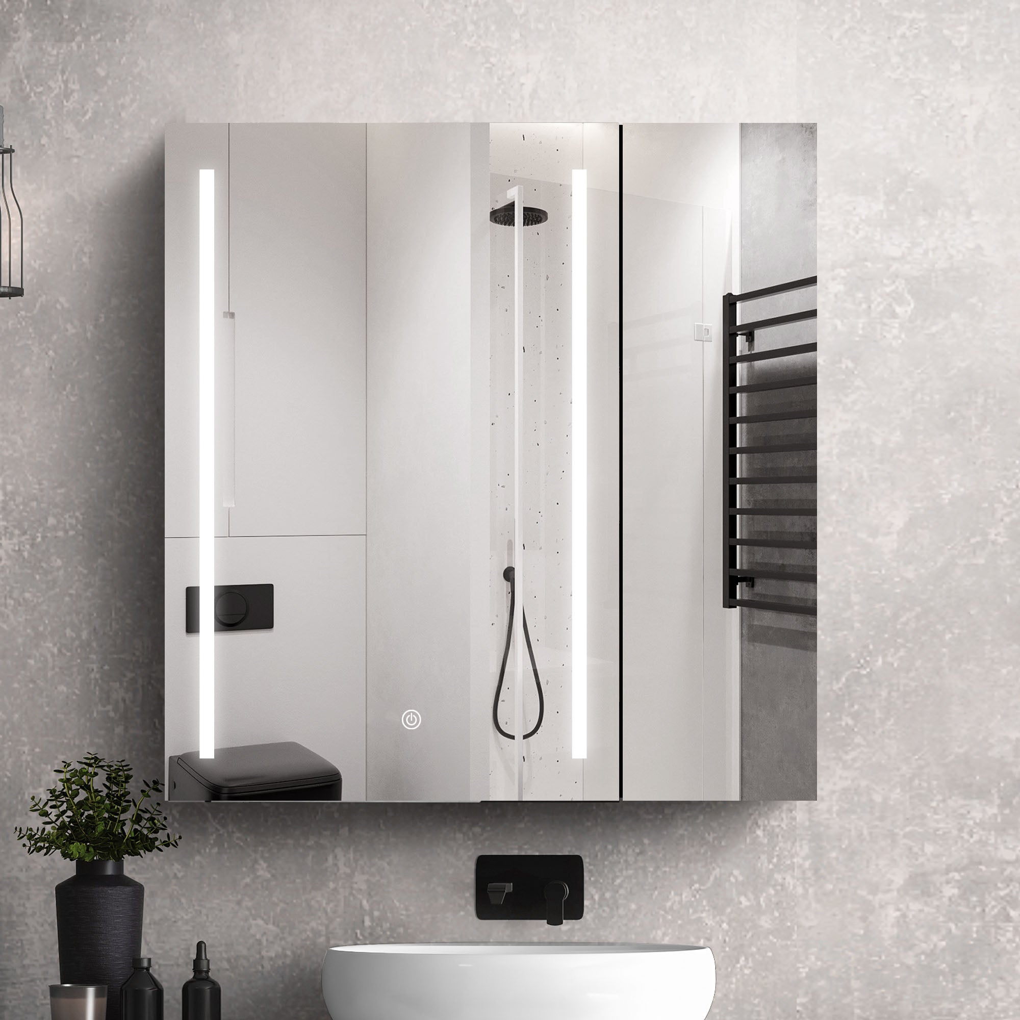 30"  Aluminum Surface Mount Medicine Cabinet with Mirror and LED Lights