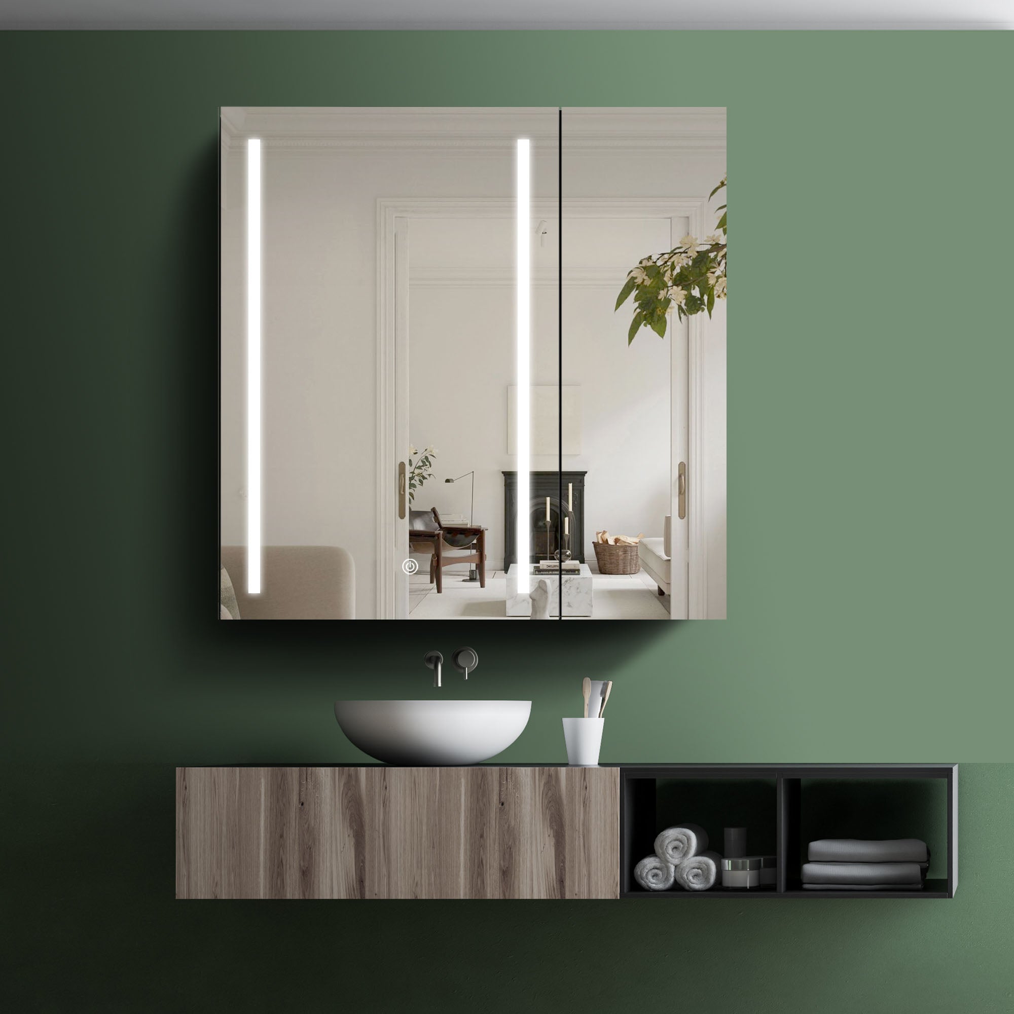 30"  Aluminum Surface Mount Medicine Cabinet with Mirror and LED Lights