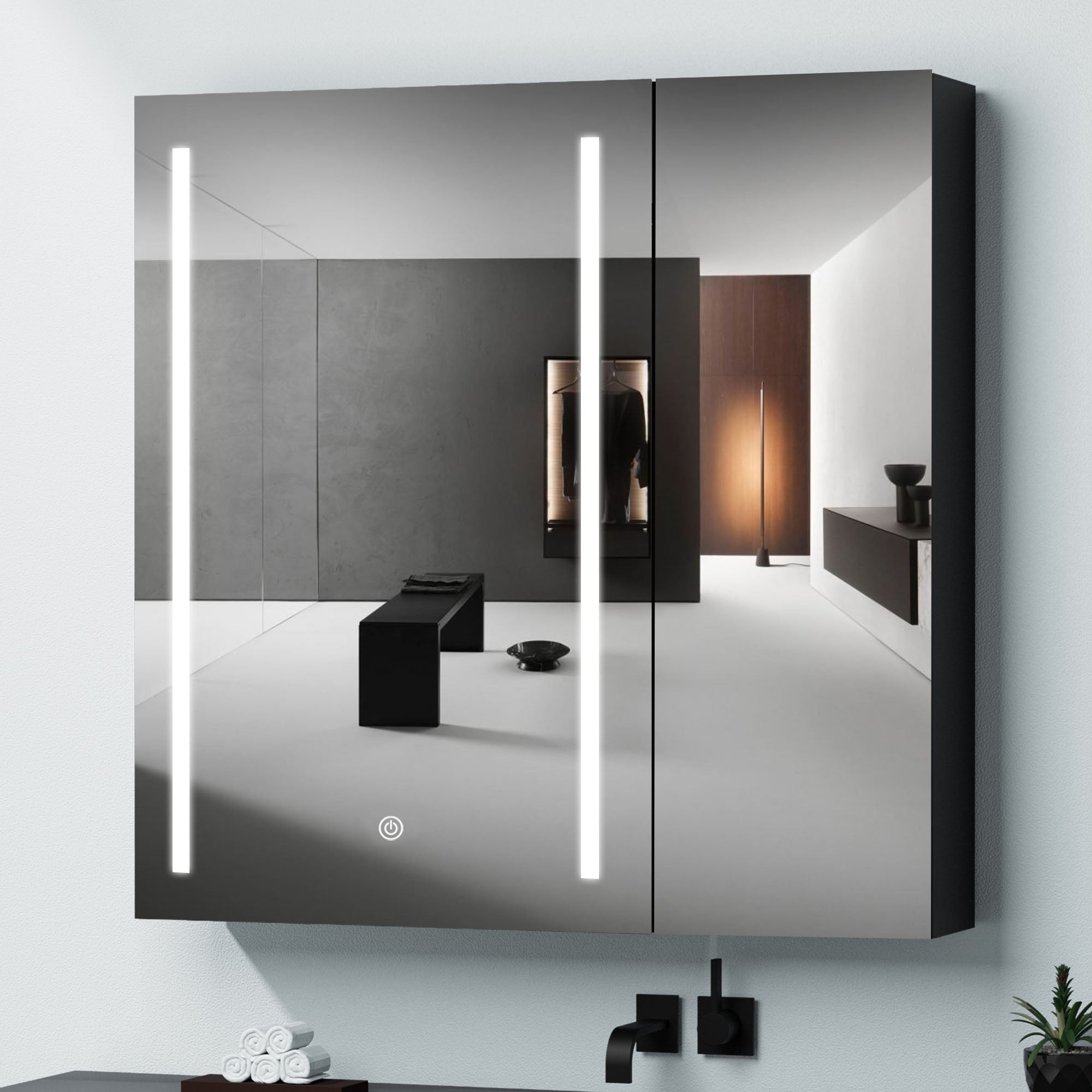30"  Aluminum Surface Mount Medicine Cabinet with Mirror and LED Lights