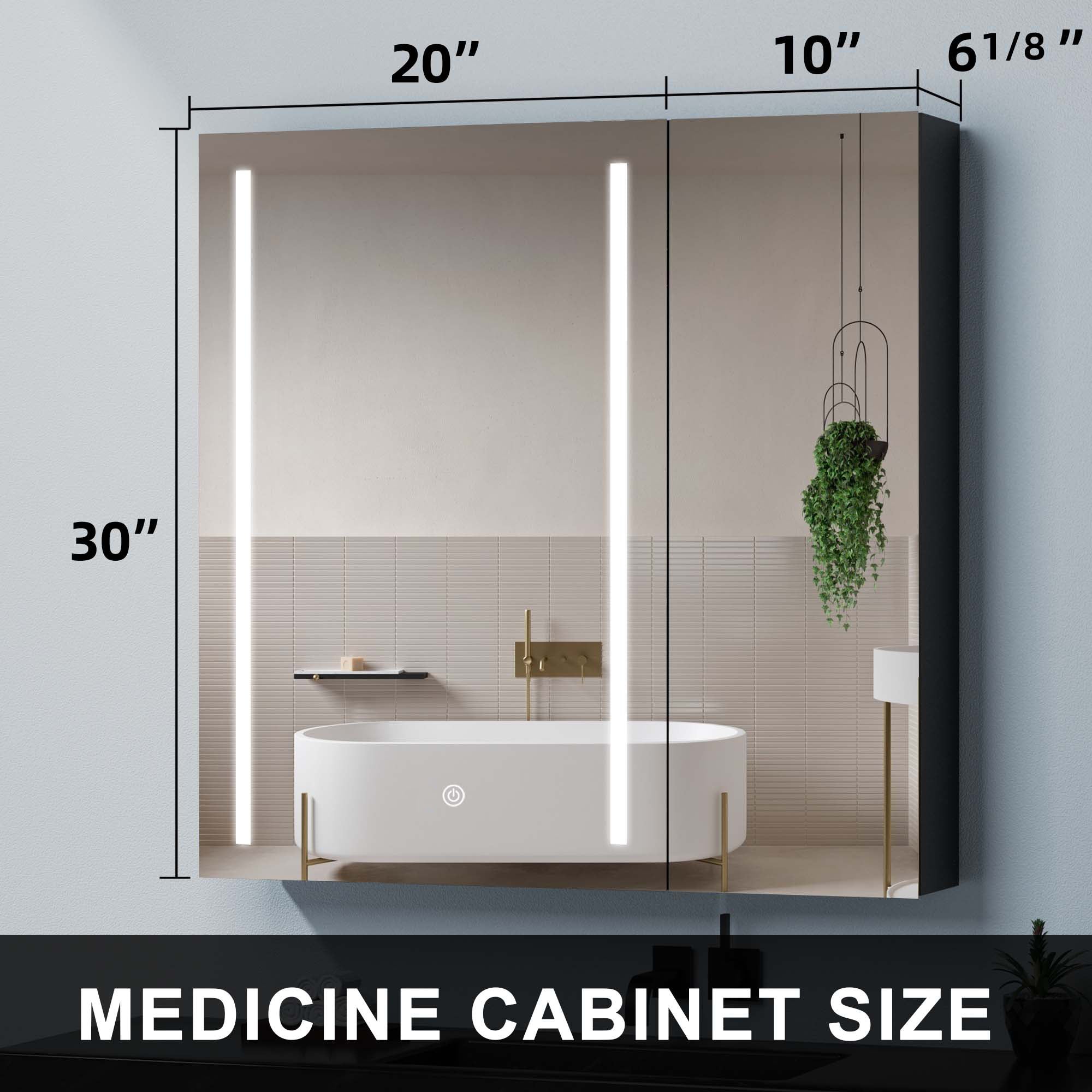 30"  Aluminum Surface Mount Medicine Cabinet with Mirror and LED Lights