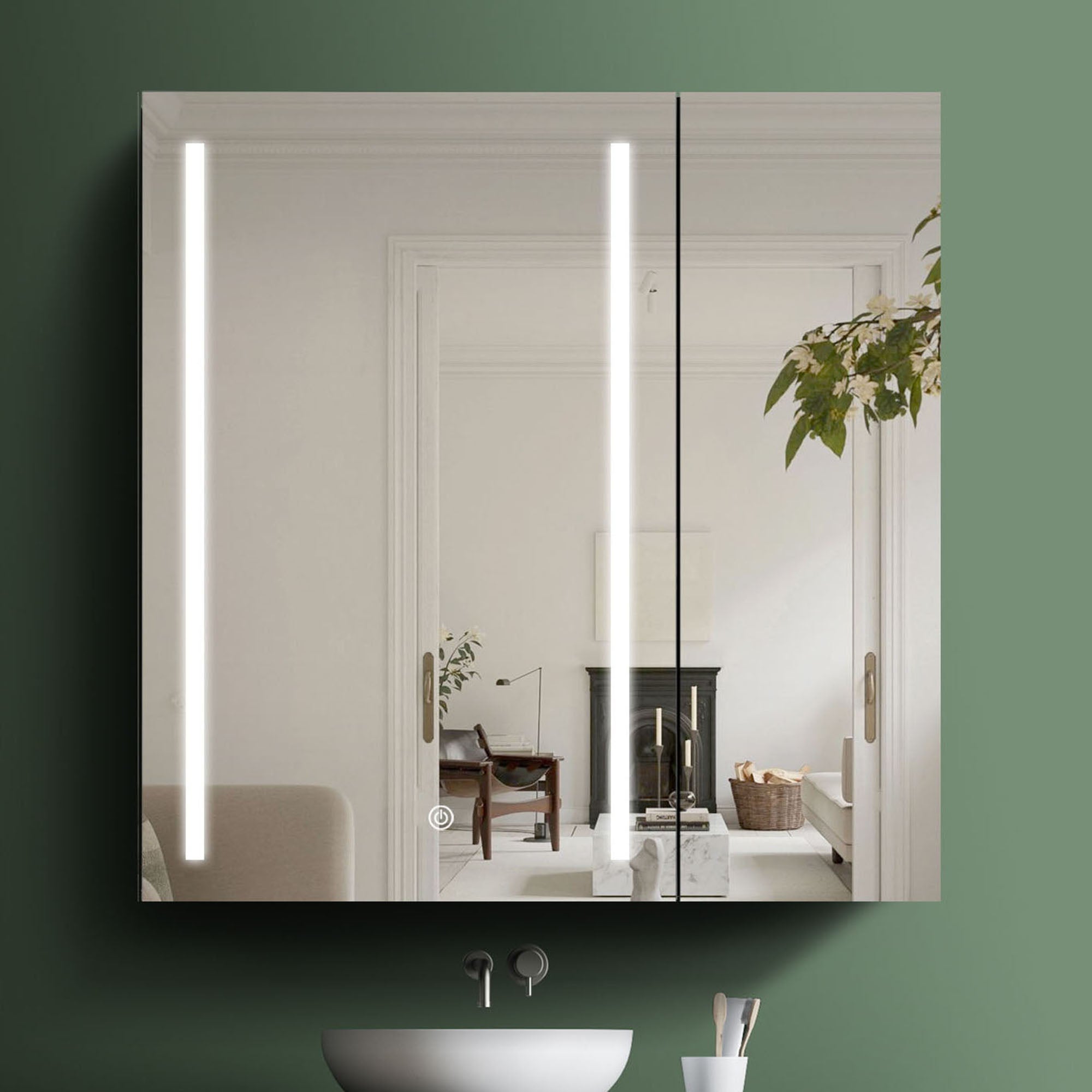 30"  Aluminum Surface Mount Medicine Cabinet with Mirror and LED Lights