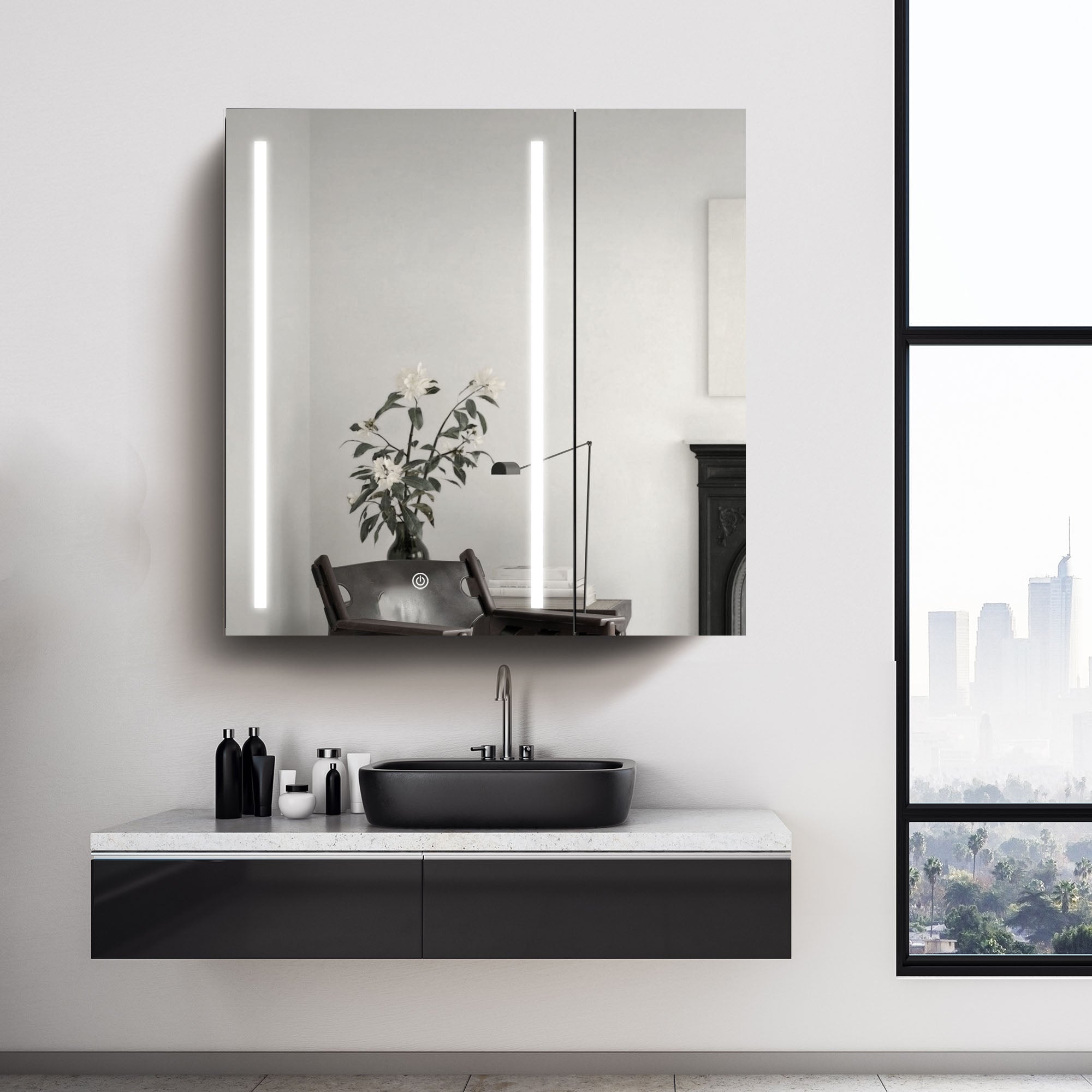 30"  Aluminum Surface Mount Medicine Cabinet with Mirror and LED Lights
