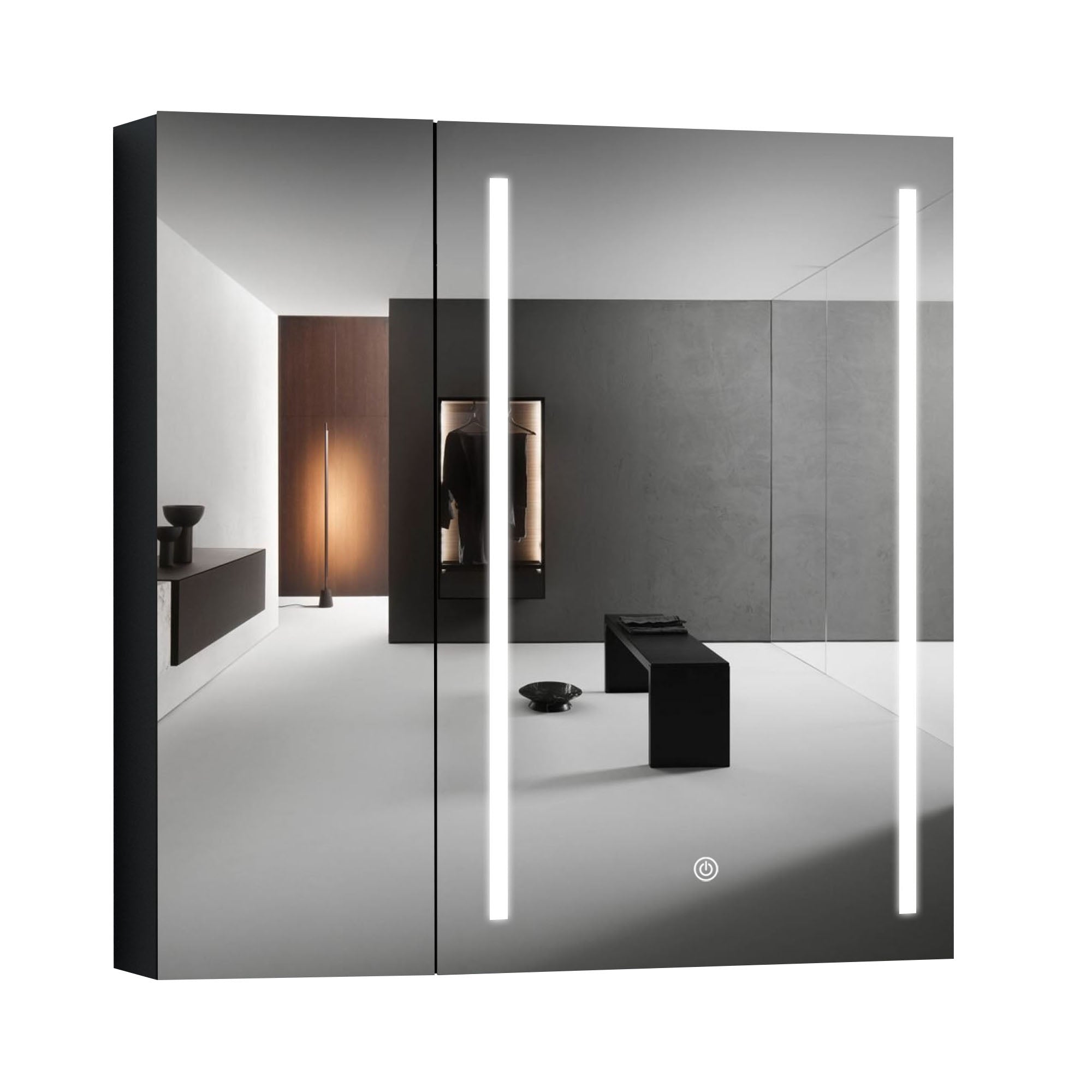 30"  Aluminum Surface Mount Medicine Cabinet with Mirror and LED Lights