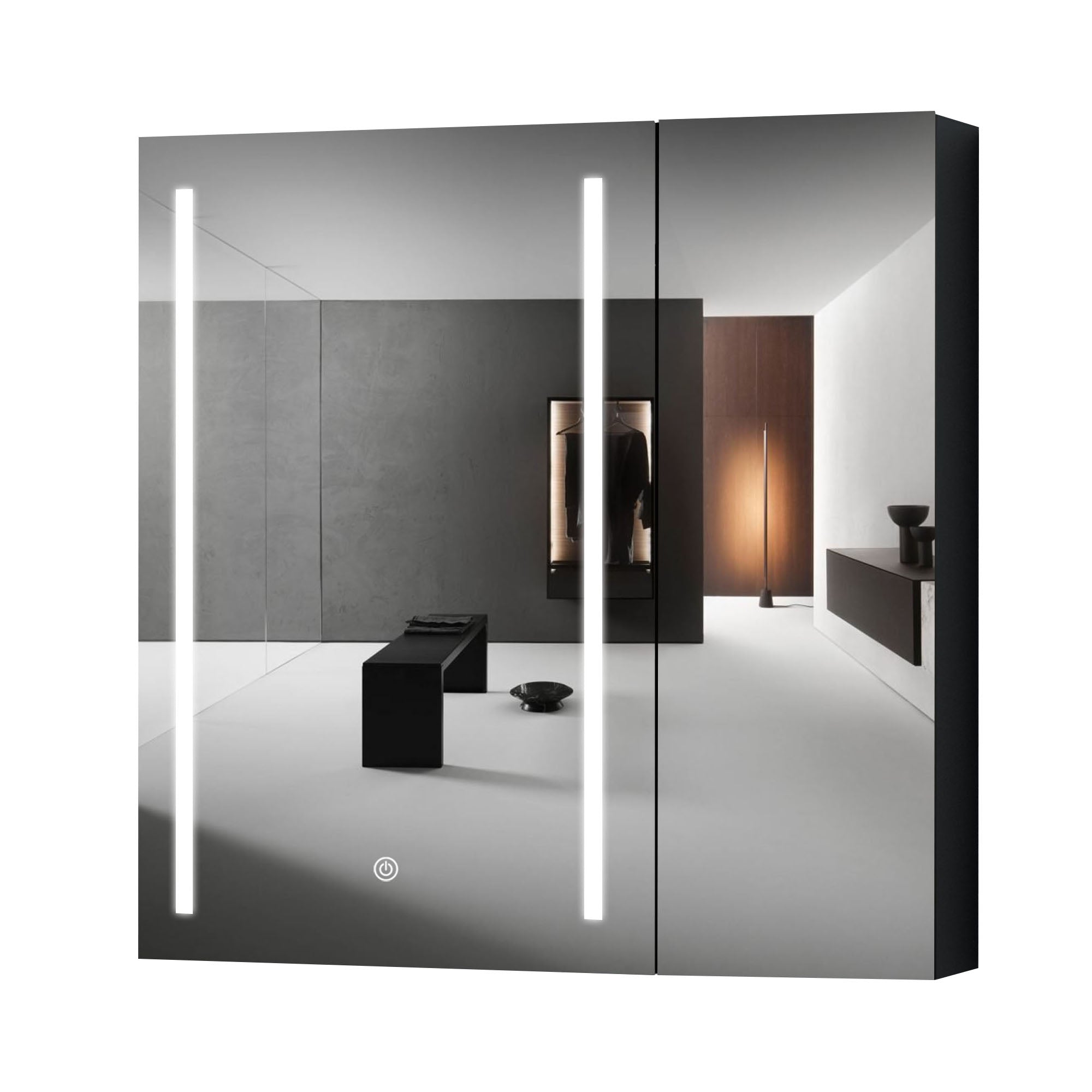 30"  Aluminum Surface Mount Medicine Cabinet with Mirror and LED Lights