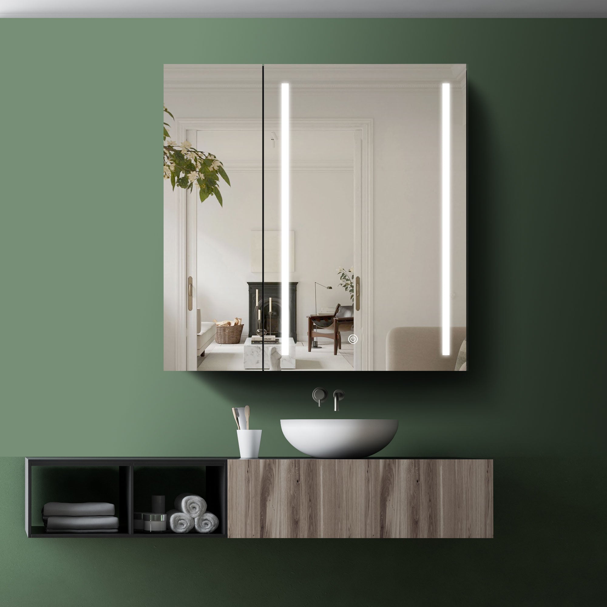 30"  Aluminum Surface Mount Medicine Cabinet with Mirror and LED Lights