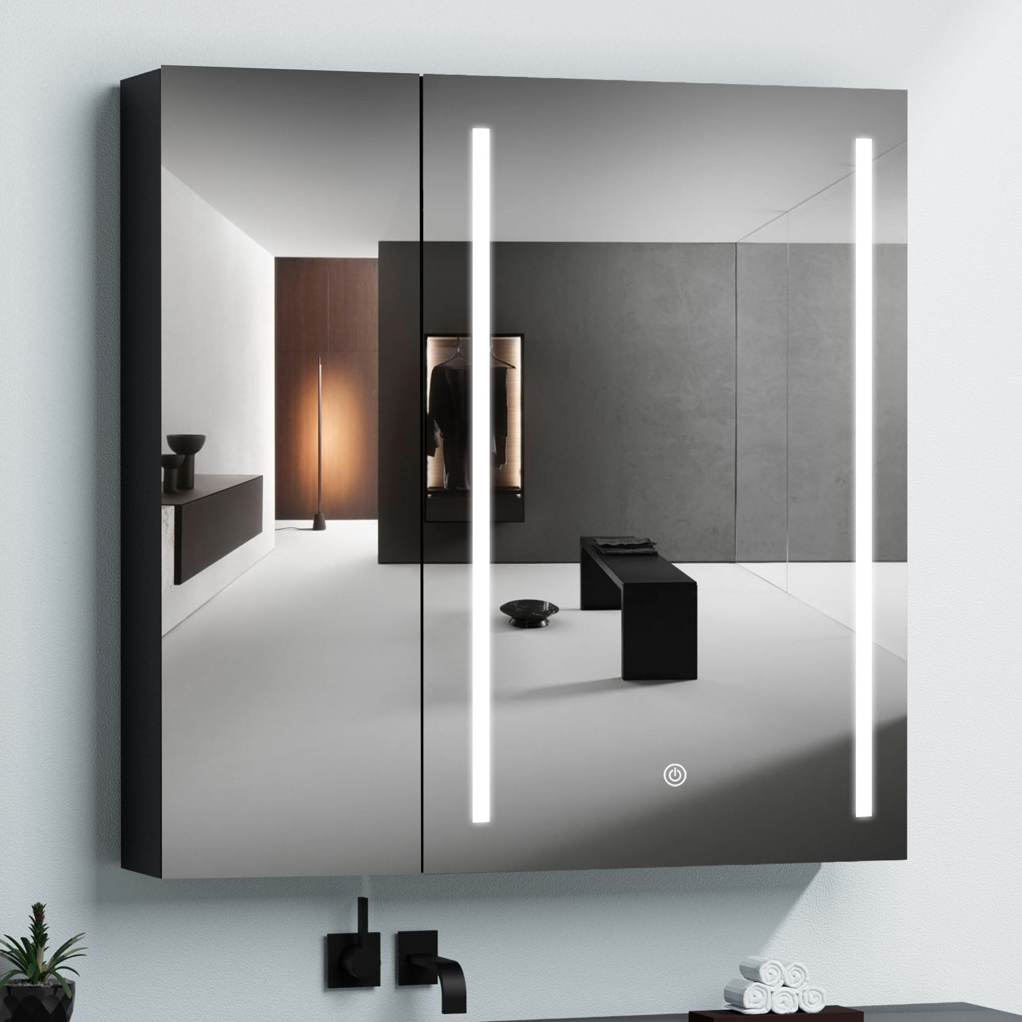 30"  Aluminum Surface Mount Medicine Cabinet with Mirror and LED Lights