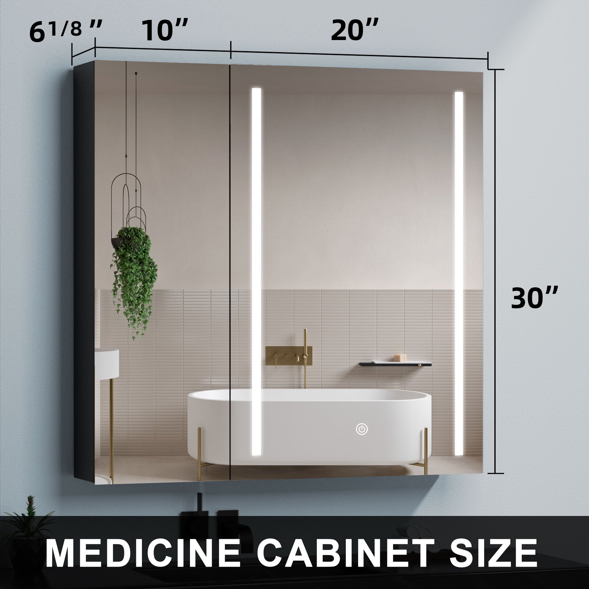 30"  Aluminum Surface Mount Medicine Cabinet with Mirror and LED Lights
