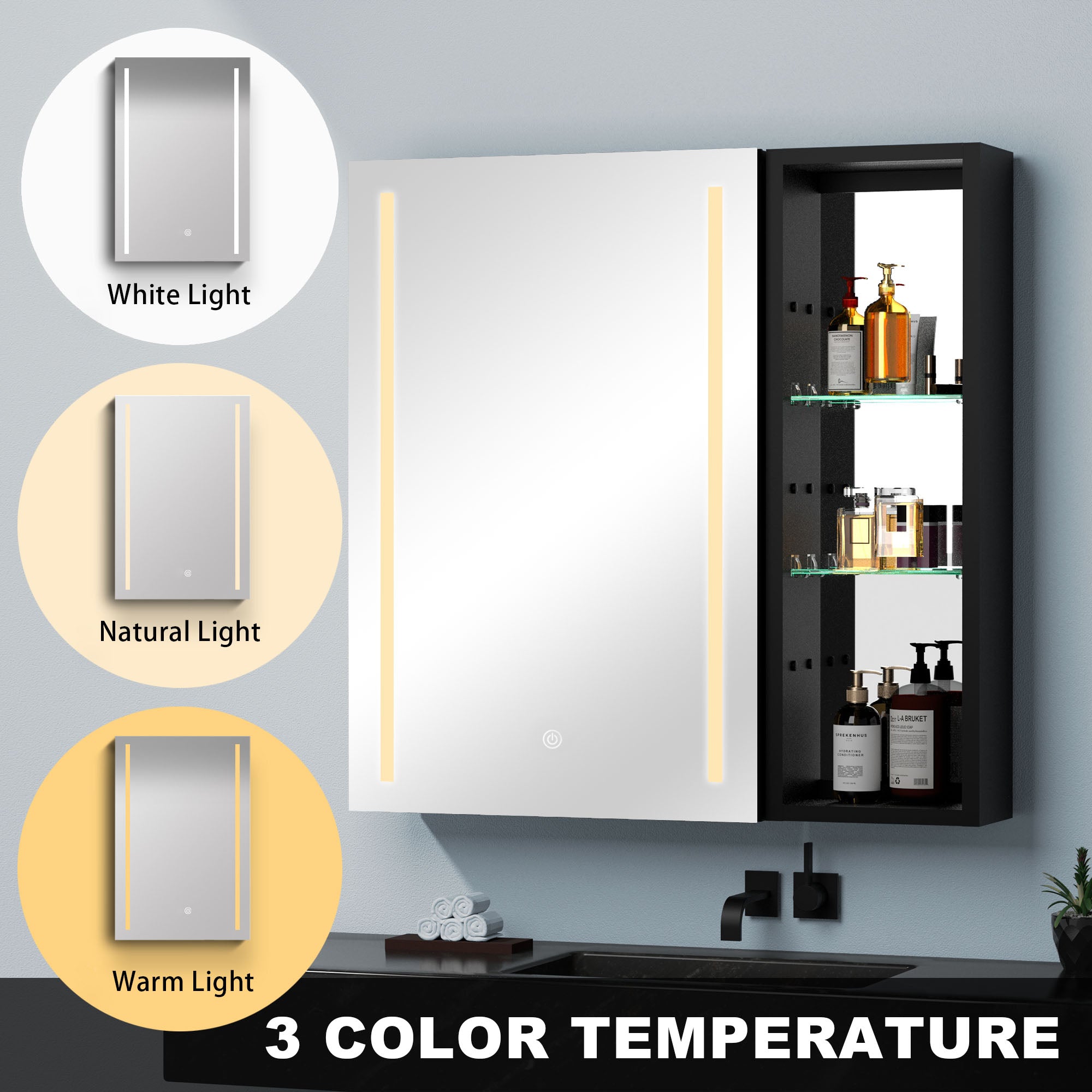30 in. W x 30 in. H Square Aluminum Surface Mount Medicine Cabinet with Mirror