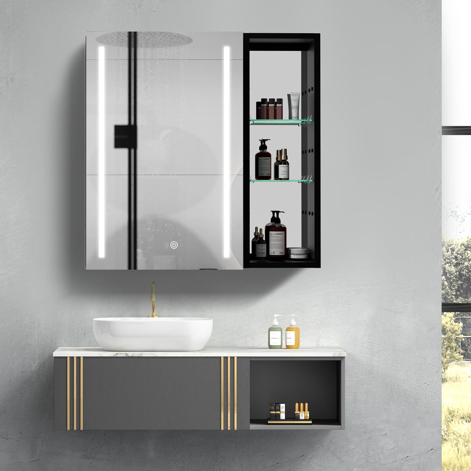 30 in. W x 30 in. H Square Aluminum Surface Mount Medicine Cabinet with Mirror