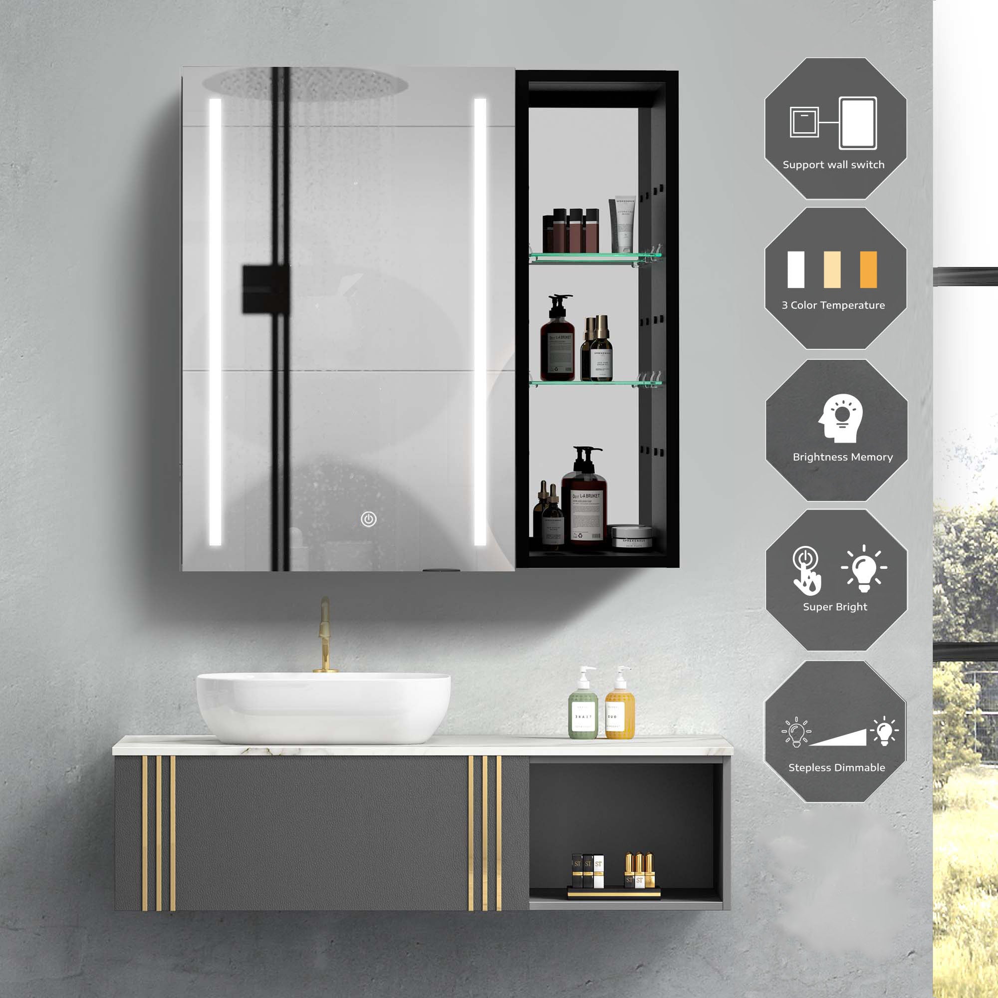 30 in. W x 30 in. H Square Aluminum Surface Mount Medicine Cabinet with Mirror