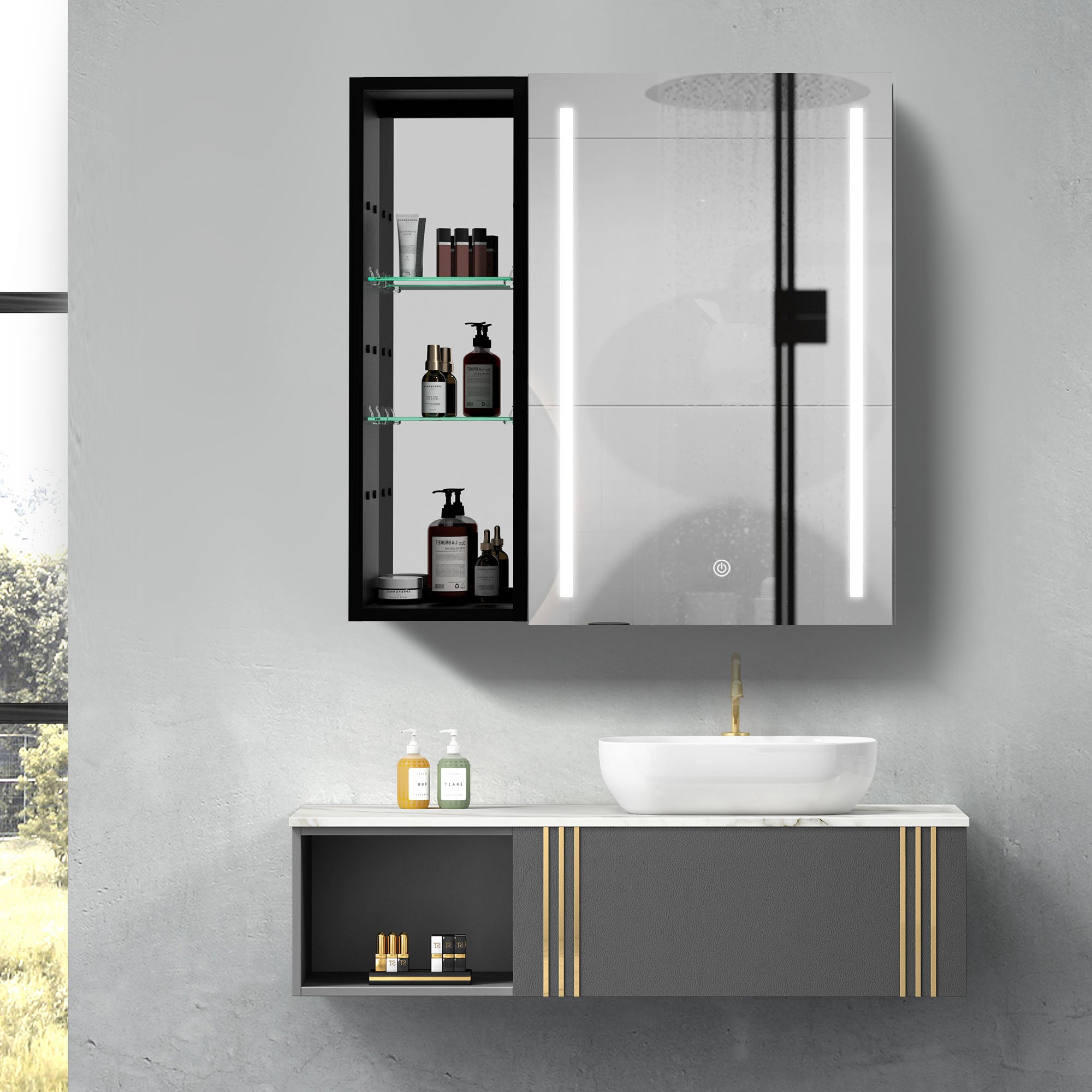 30 in. W x 30 in. H Square Aluminum Surface Mount Medicine Cabinet with Mirror