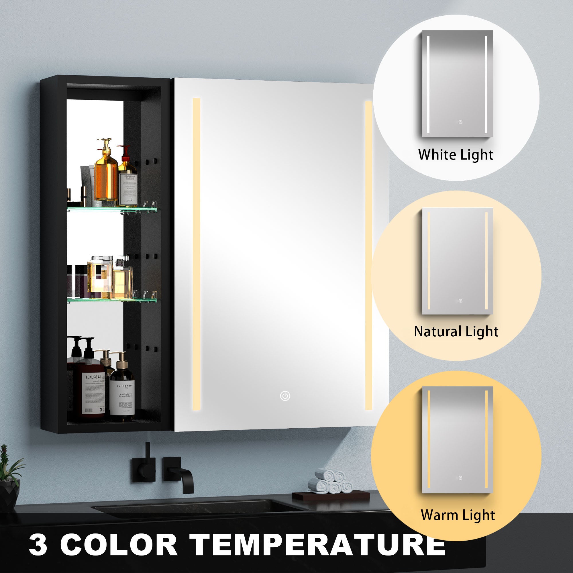 30 in. W x 30 in. H Square Aluminum Surface Mount Medicine Cabinet with Mirror