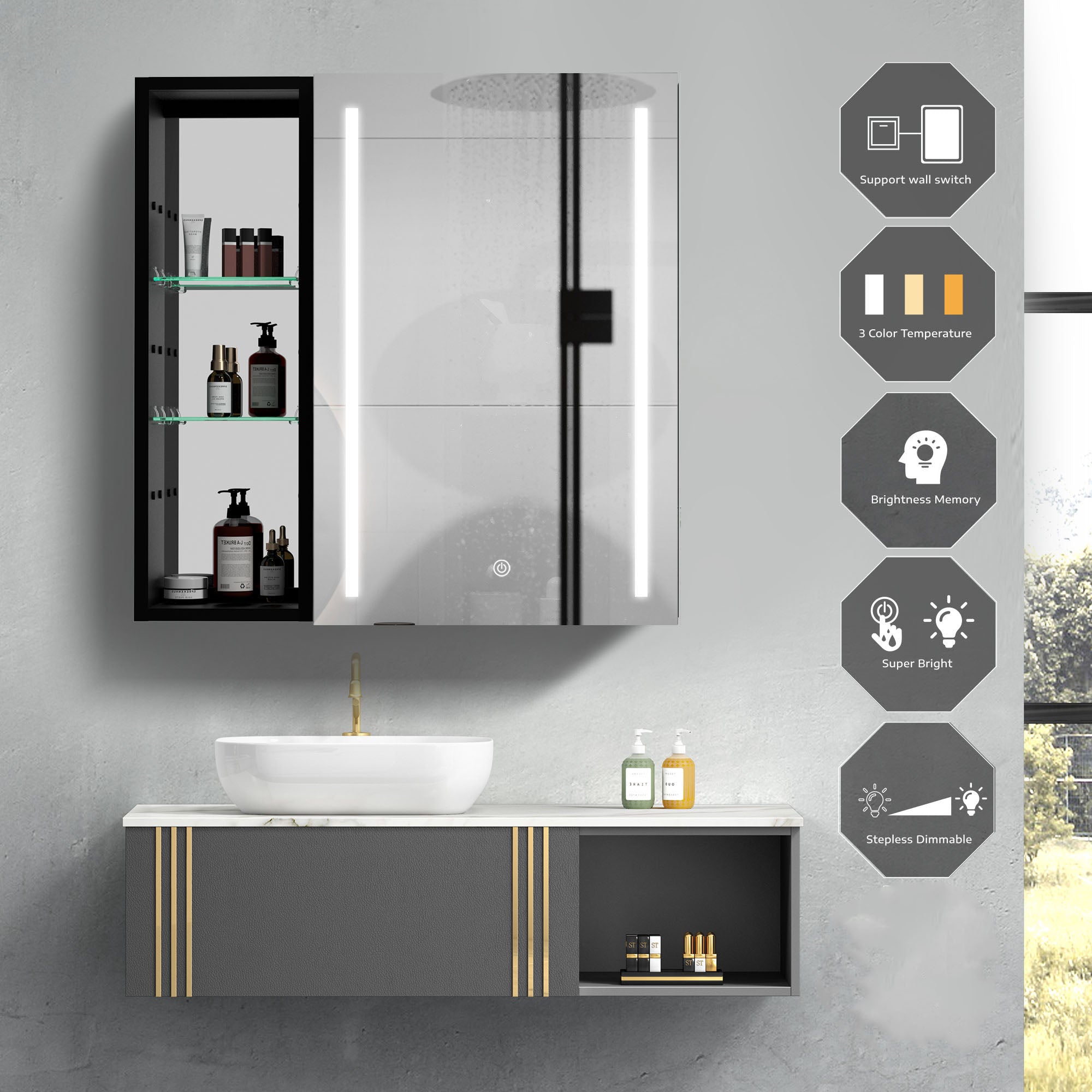 30 in. W x 30 in. H Square Aluminum Surface Mount Medicine Cabinet with Mirror