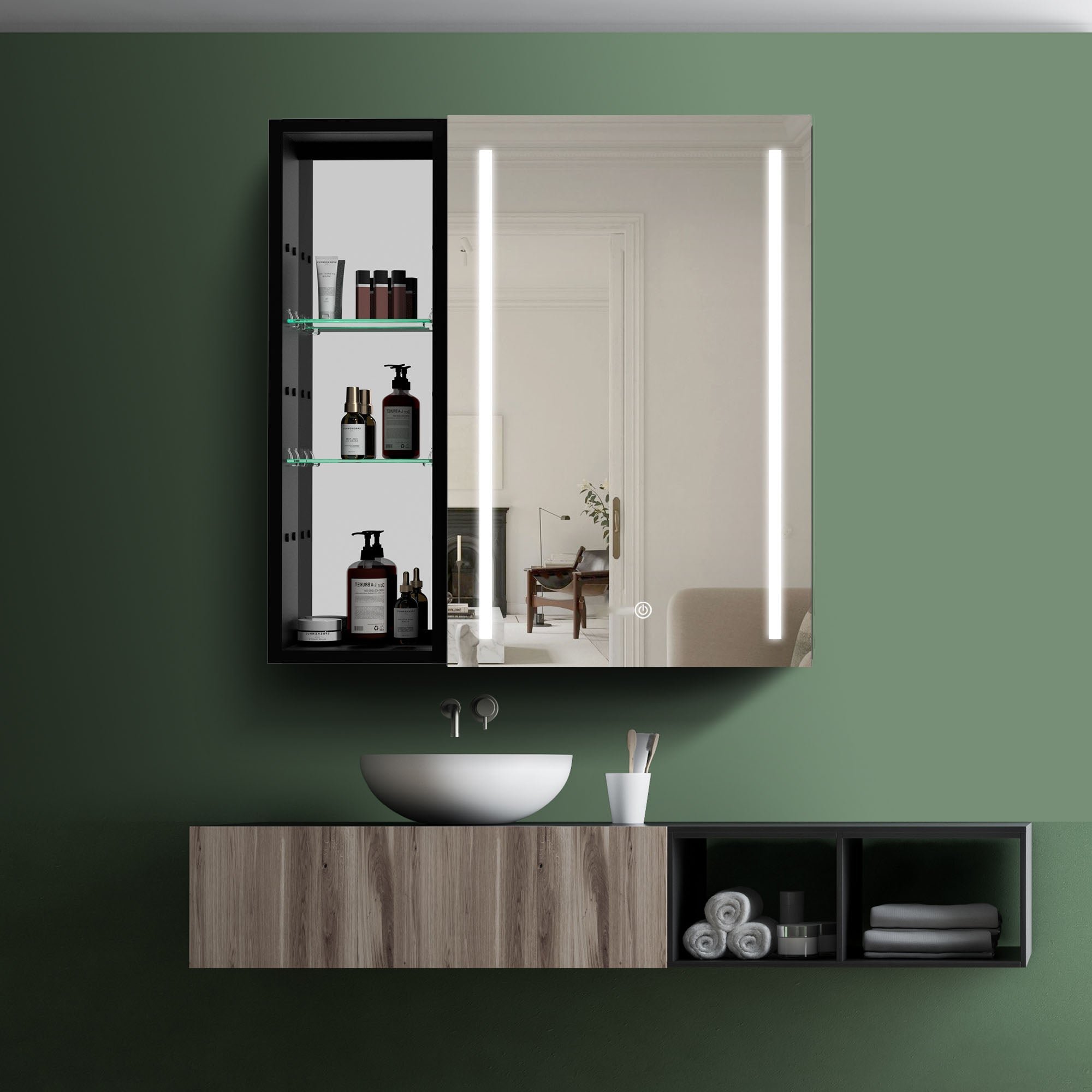 30 in. W x 30 in. H Square Aluminum Surface Mount Medicine Cabinet with Mirror