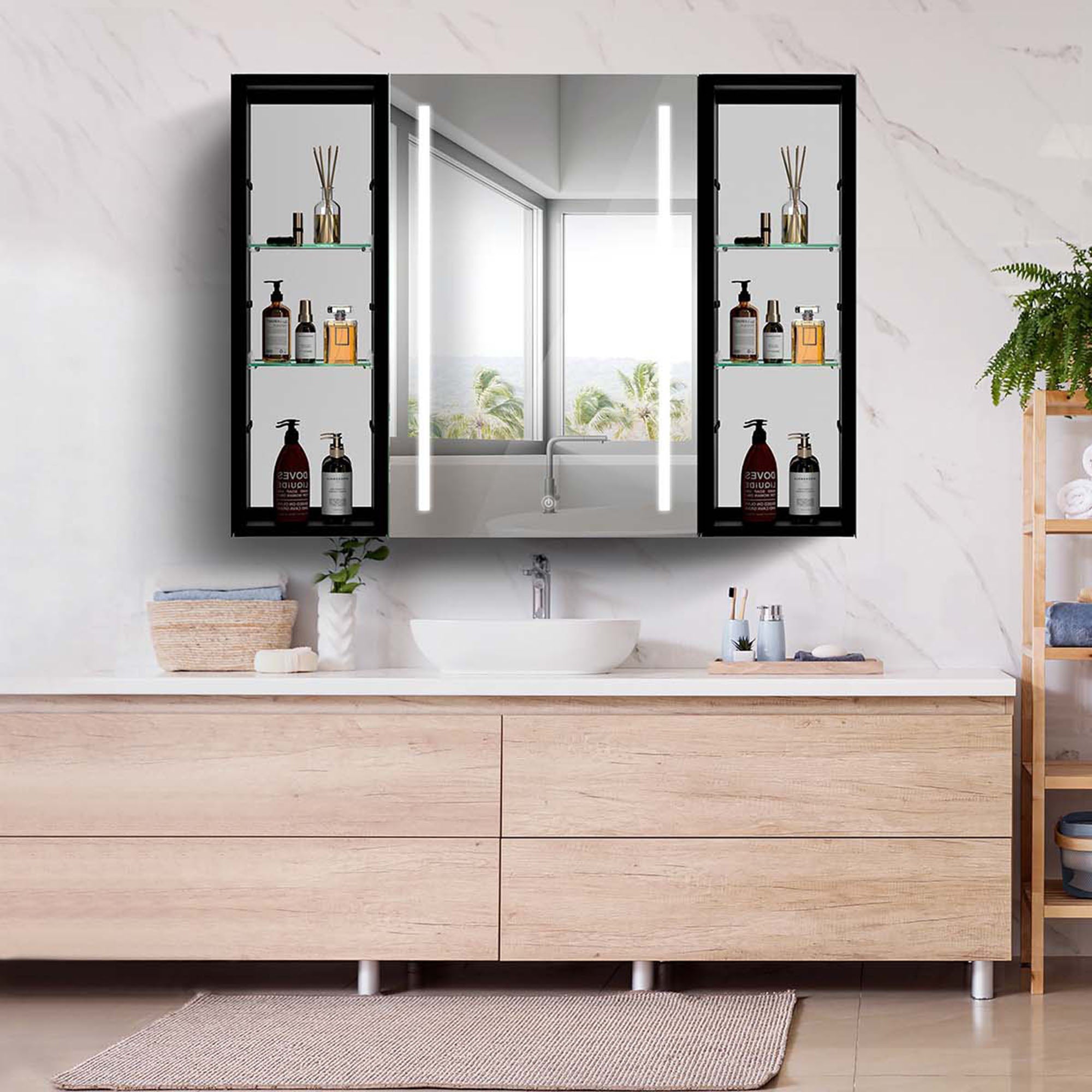 40" Aluminum Surface Mount Medicine Cabinet with Mirror and Exterior Shelves