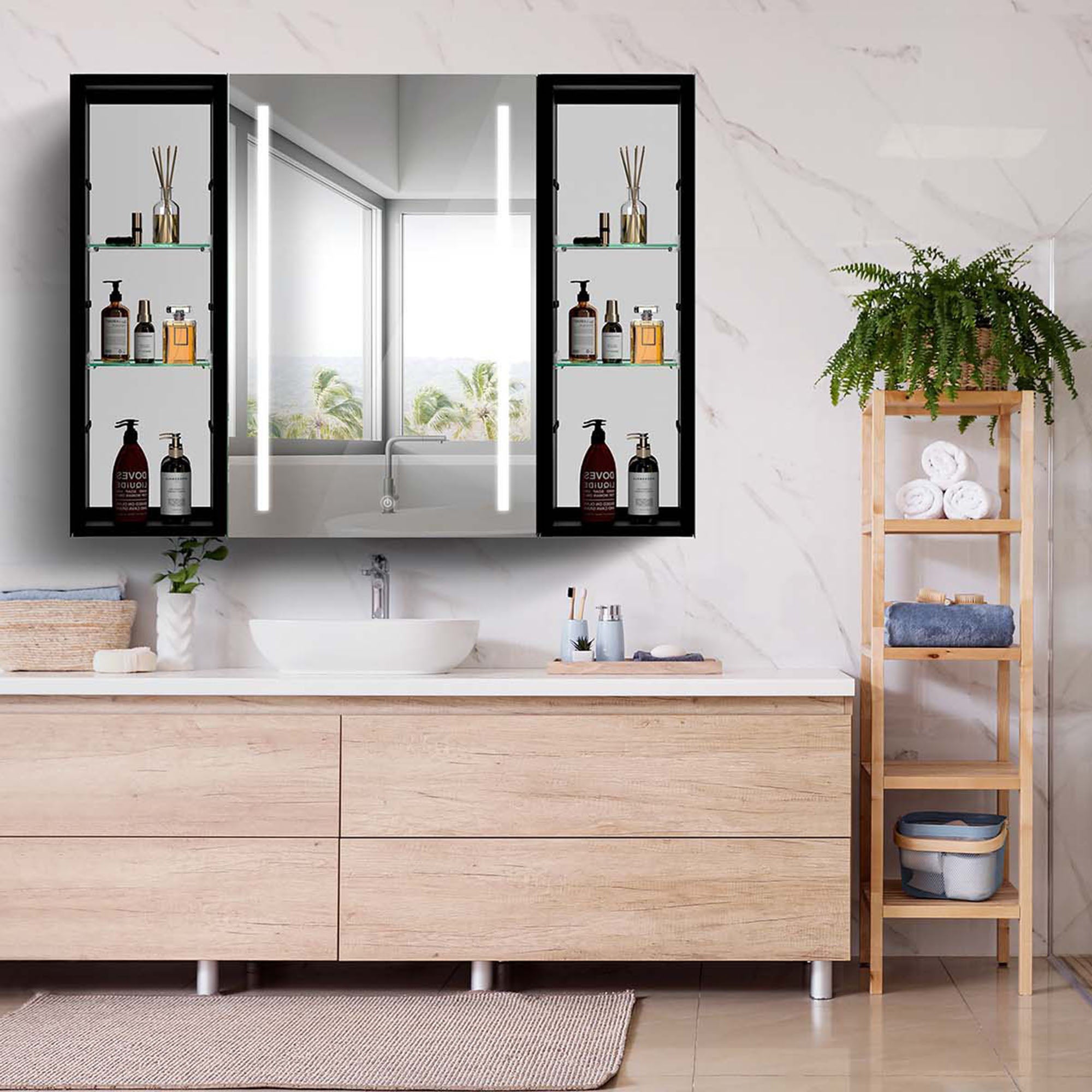 40" Aluminum Surface Mount Medicine Cabinet with Mirror and Exterior Shelves
