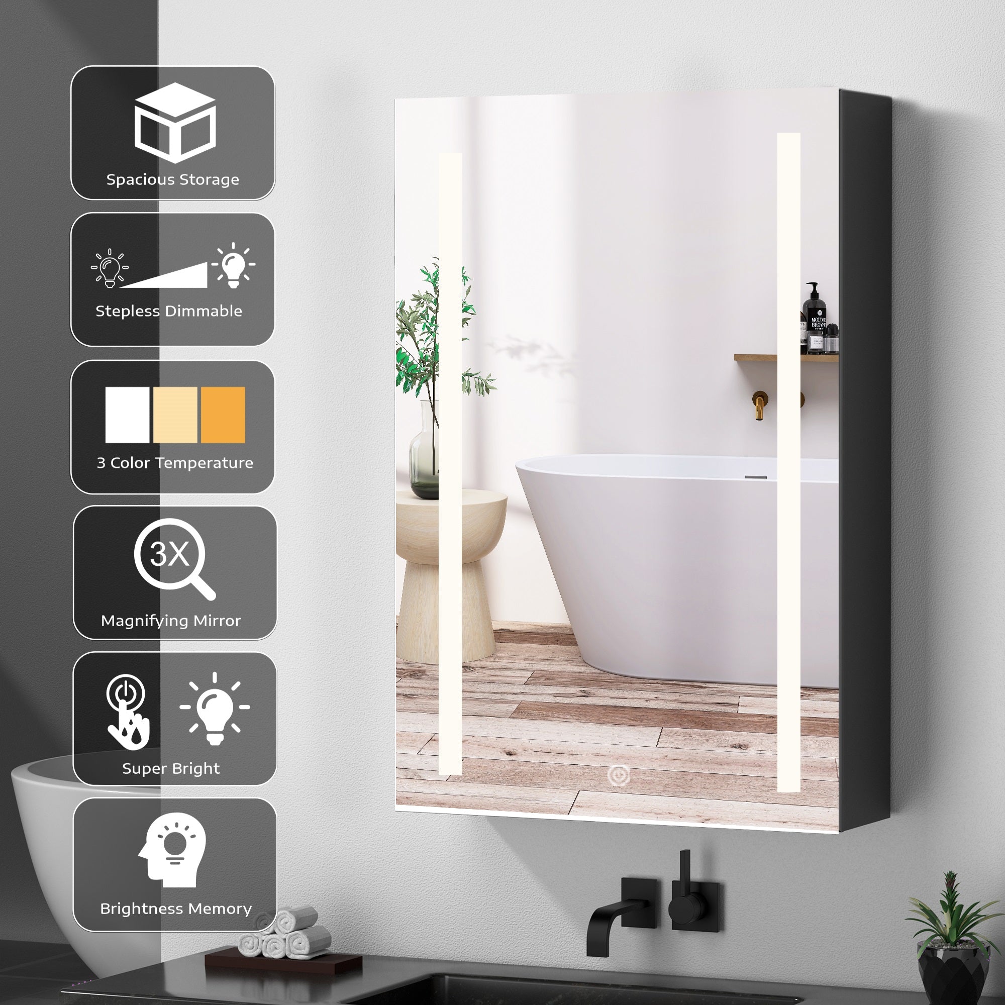 40" Aluminum Surface Mount Medicine Cabinet with Mirror and Exterior Shelves