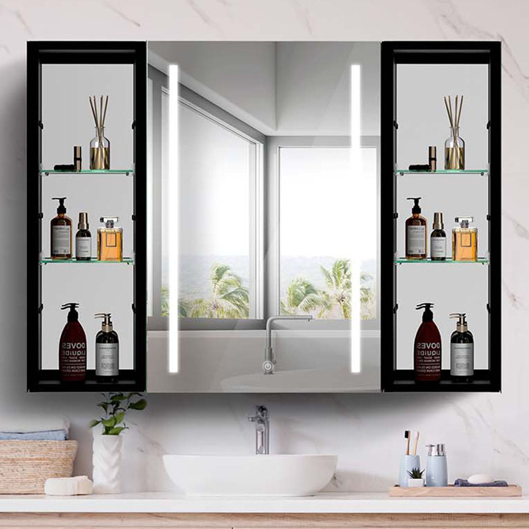 40" Aluminum Surface Mount Medicine Cabinet with Mirror and Exterior Shelves
