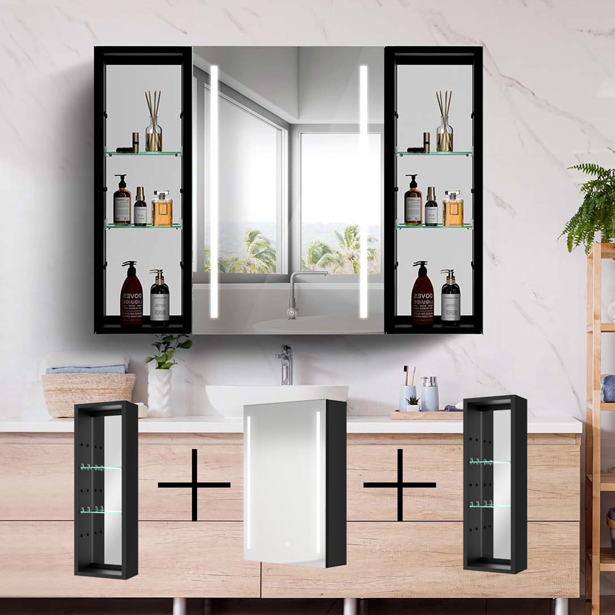 40" Aluminum Surface Mount Medicine Cabinet with Mirror and Exterior Shelves